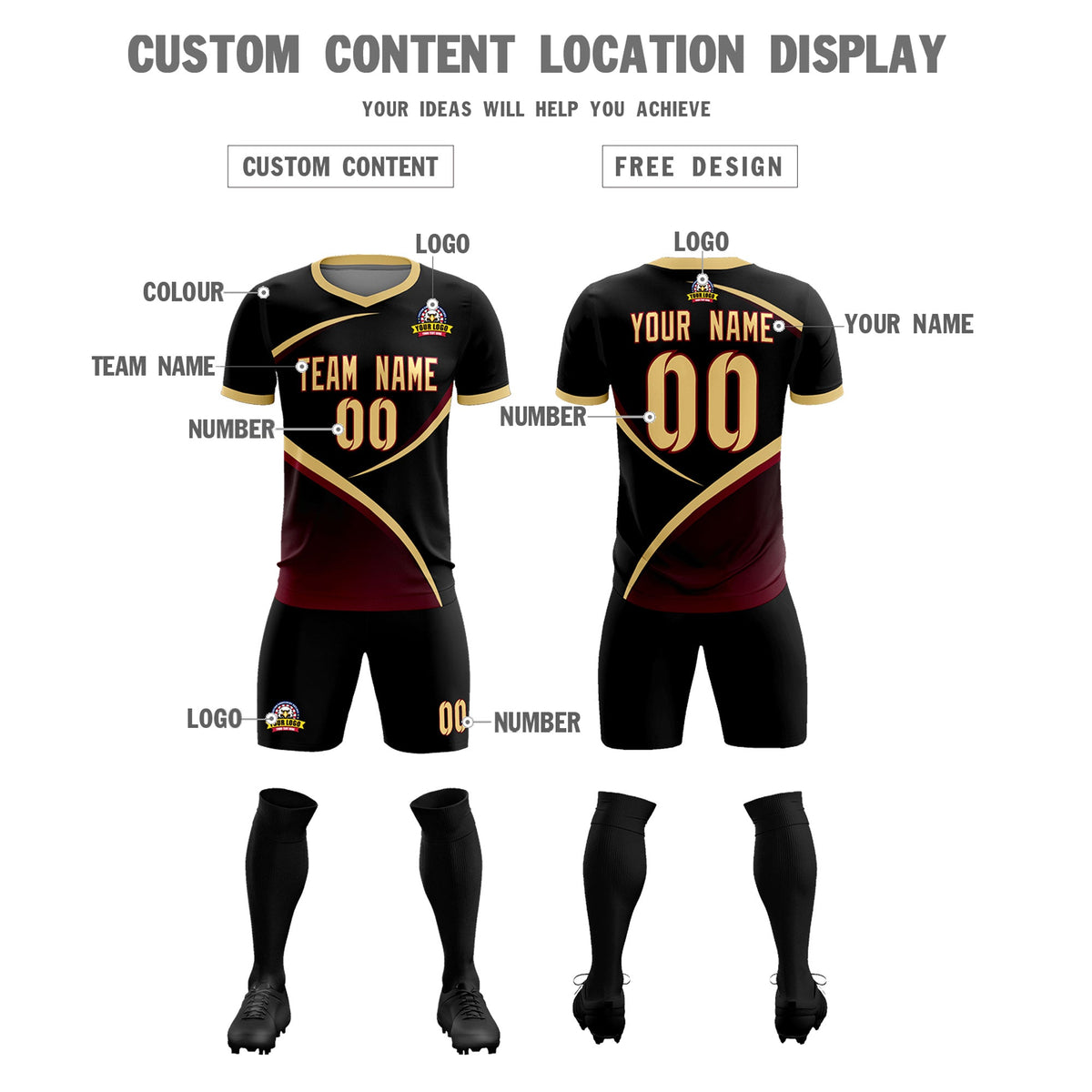 Custom Black Khaki Color Block Training Uniform For Men Soccer Sets Jersey
