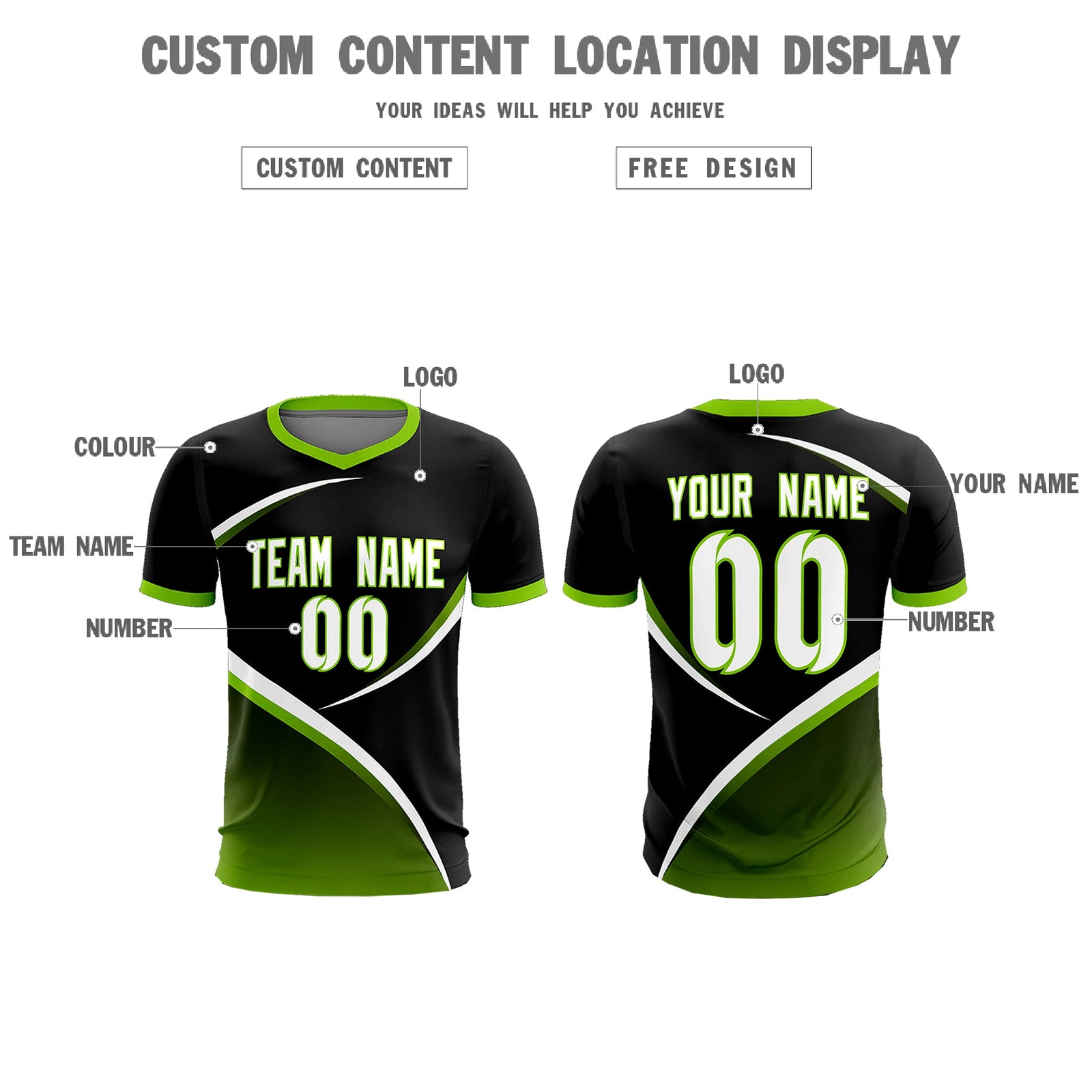 Custom Black Neon Green Color Block Training Uniform For Men Soccer Sets Jersey