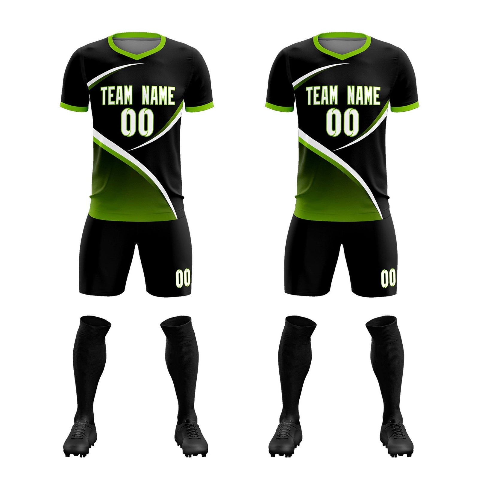 Custom Black Neon Green Color Block Training Uniform For Men Soccer Sets Jersey