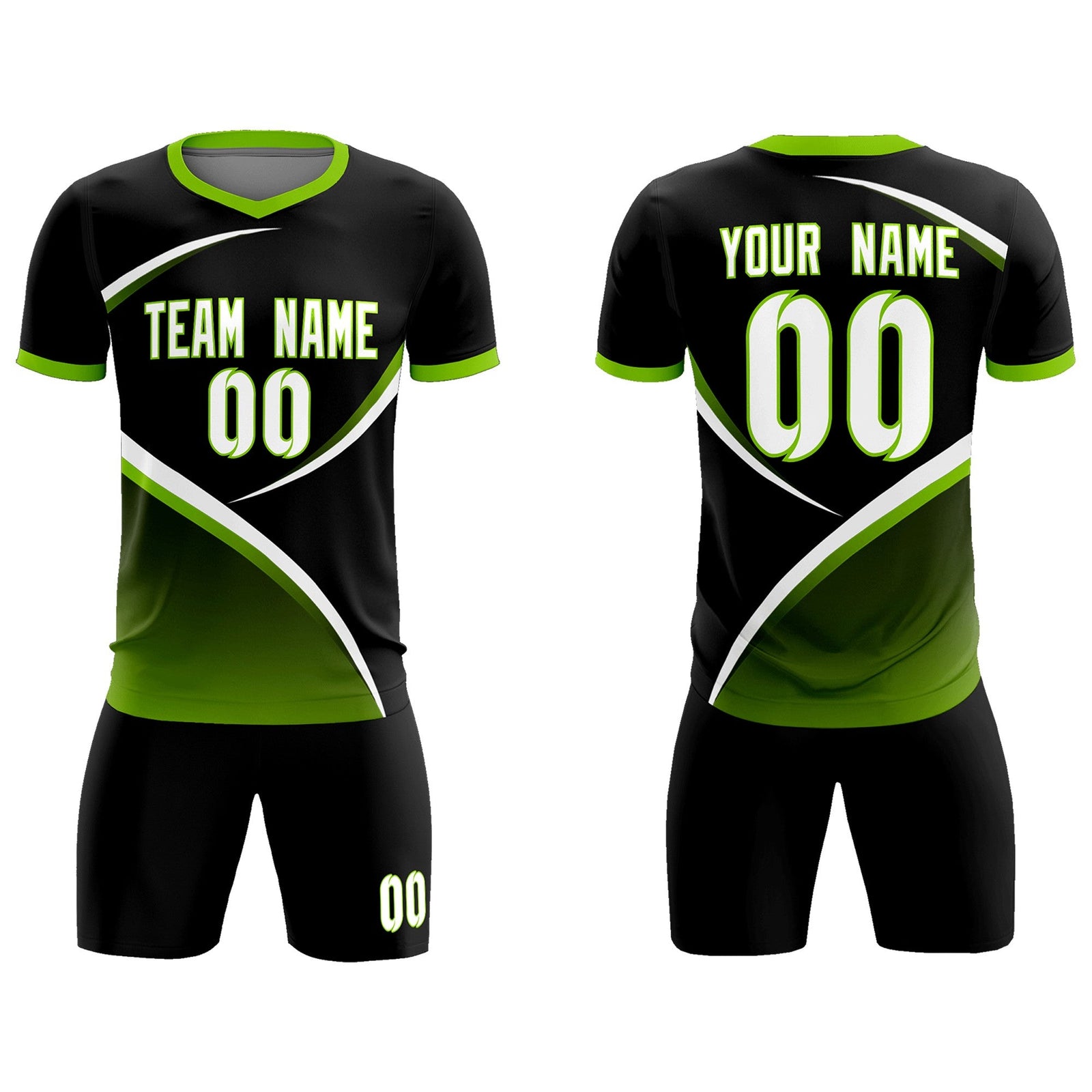 Custom Black Neon Green Color Block Training Uniform For Men Soccer Sets Jersey