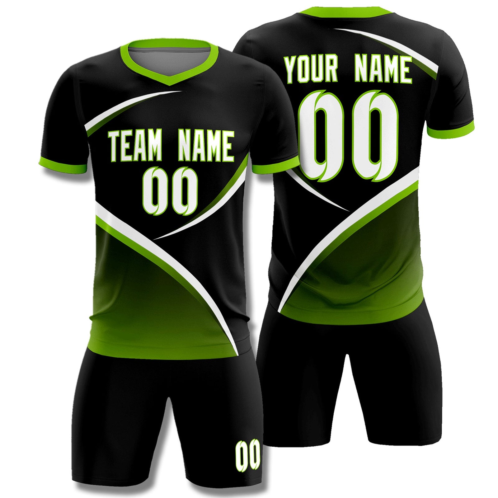 Custom Black Neon Green Color Block Training Uniform For Men Soccer Sets Jersey