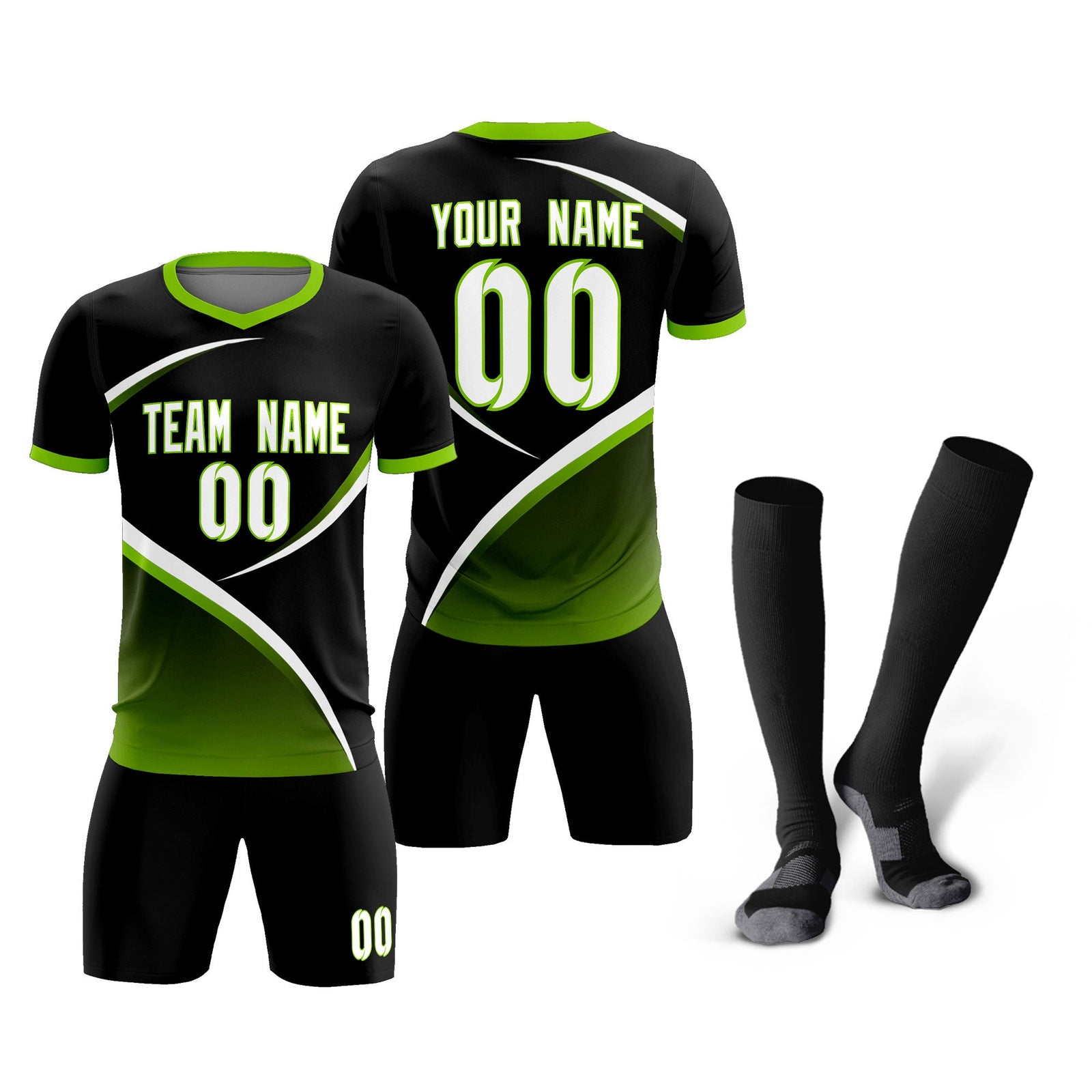 Custom Black Neon Green Color Block Training Uniform For Men Soccer Sets Jersey