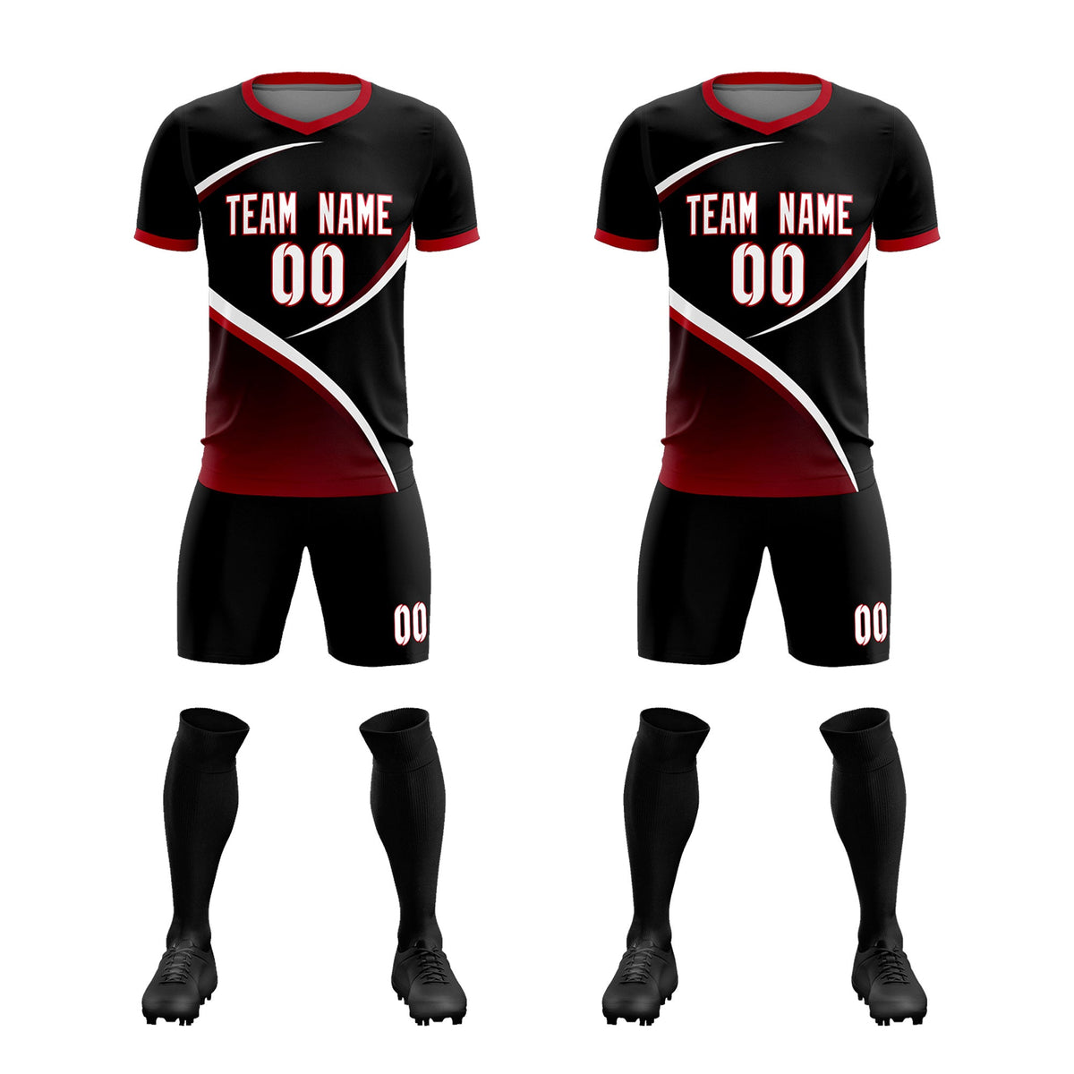 Custom Black Red Color Block Training Uniform For Men Soccer Sets Jersey