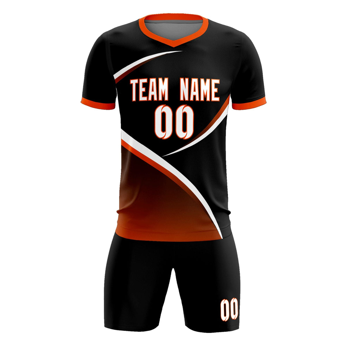 Custom Black Orange Color Block Training Uniform For Men Soccer Sets Jersey