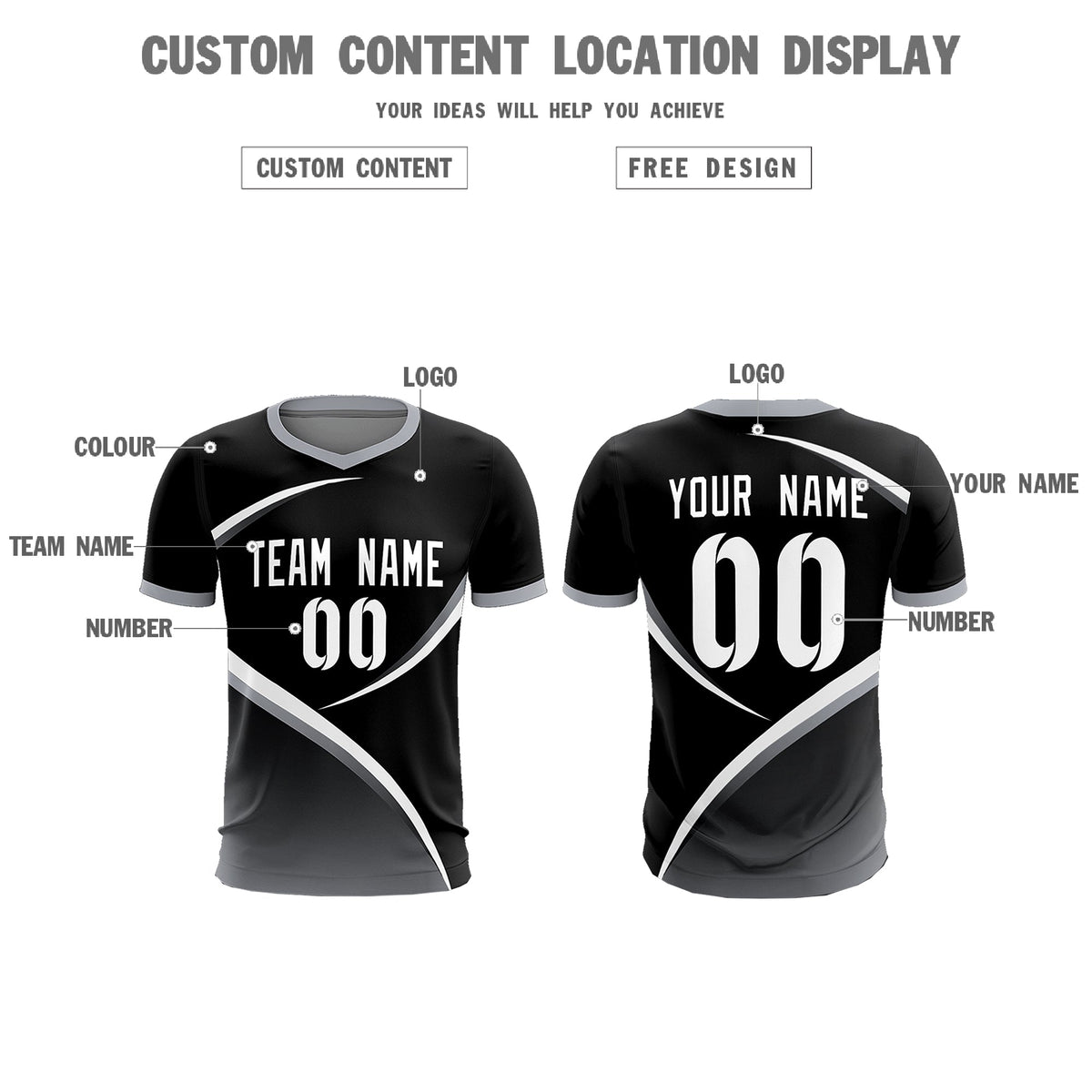 Custom Black Gray Color Block Training Uniform For Men Soccer Sets Jersey