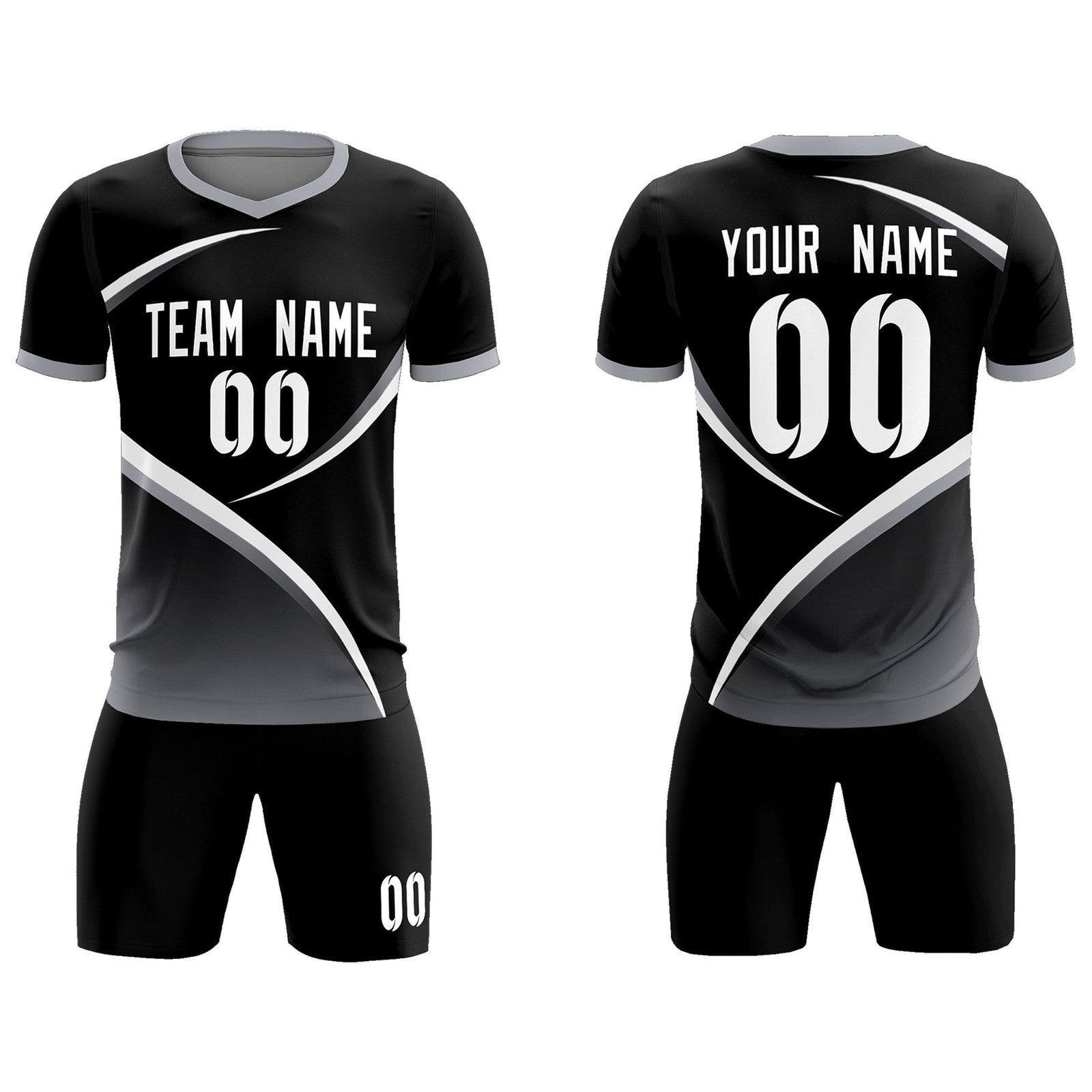 Custom Black Gray Color Block Training Uniform For Men Soccer Sets Jersey