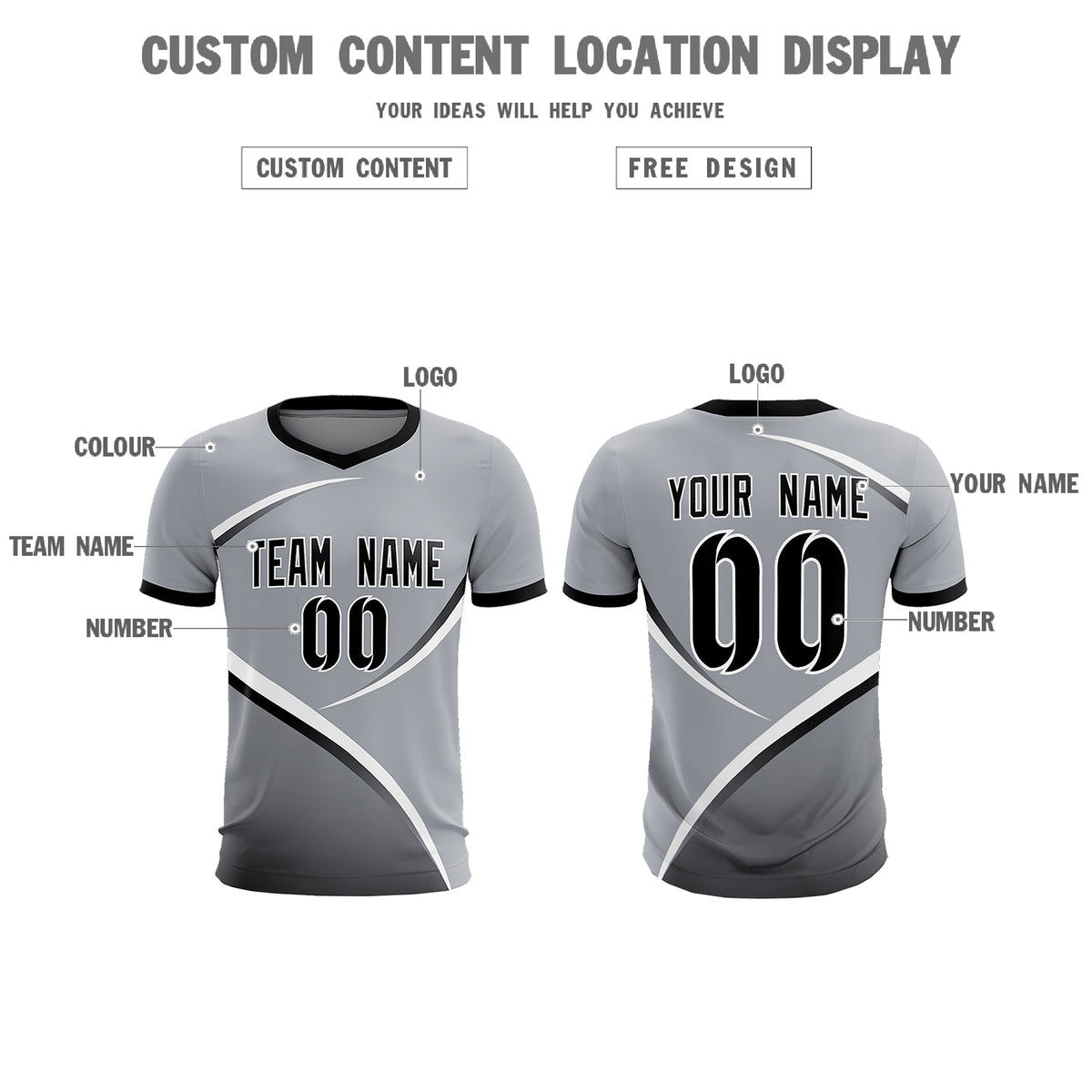 Custom Gray Black Color Block Training Uniform For Men Soccer Sets Jersey