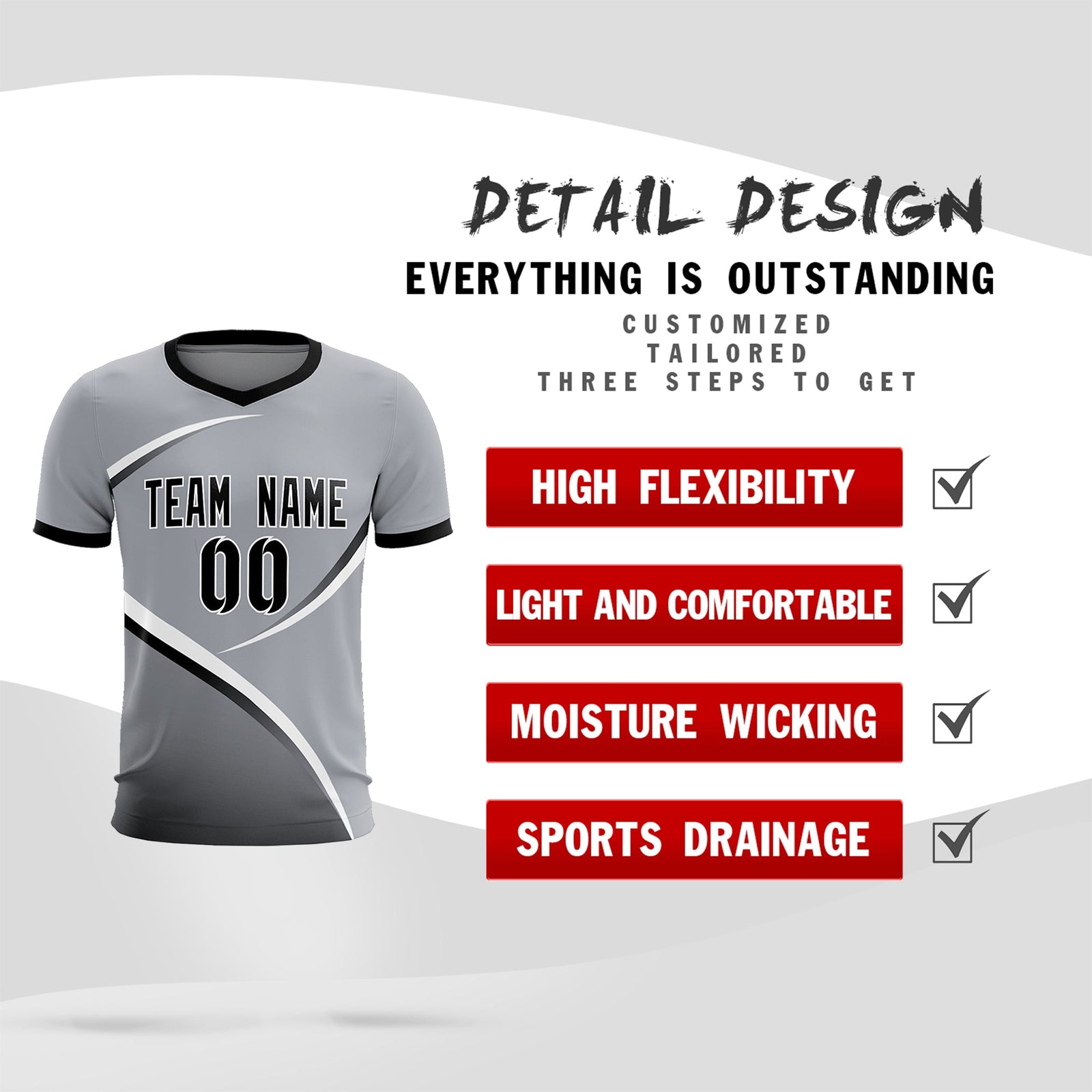 Custom Gray Black Color Block Training Uniform For Men Soccer Sets Jersey