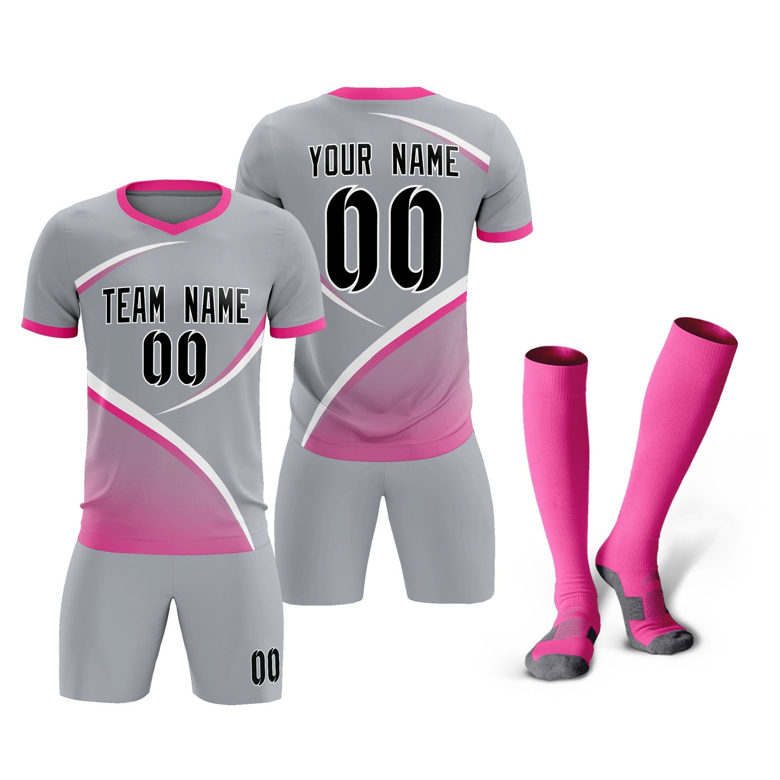 Custom Gray Pink Color Block Training Uniform For Men Soccer Sets Jersey