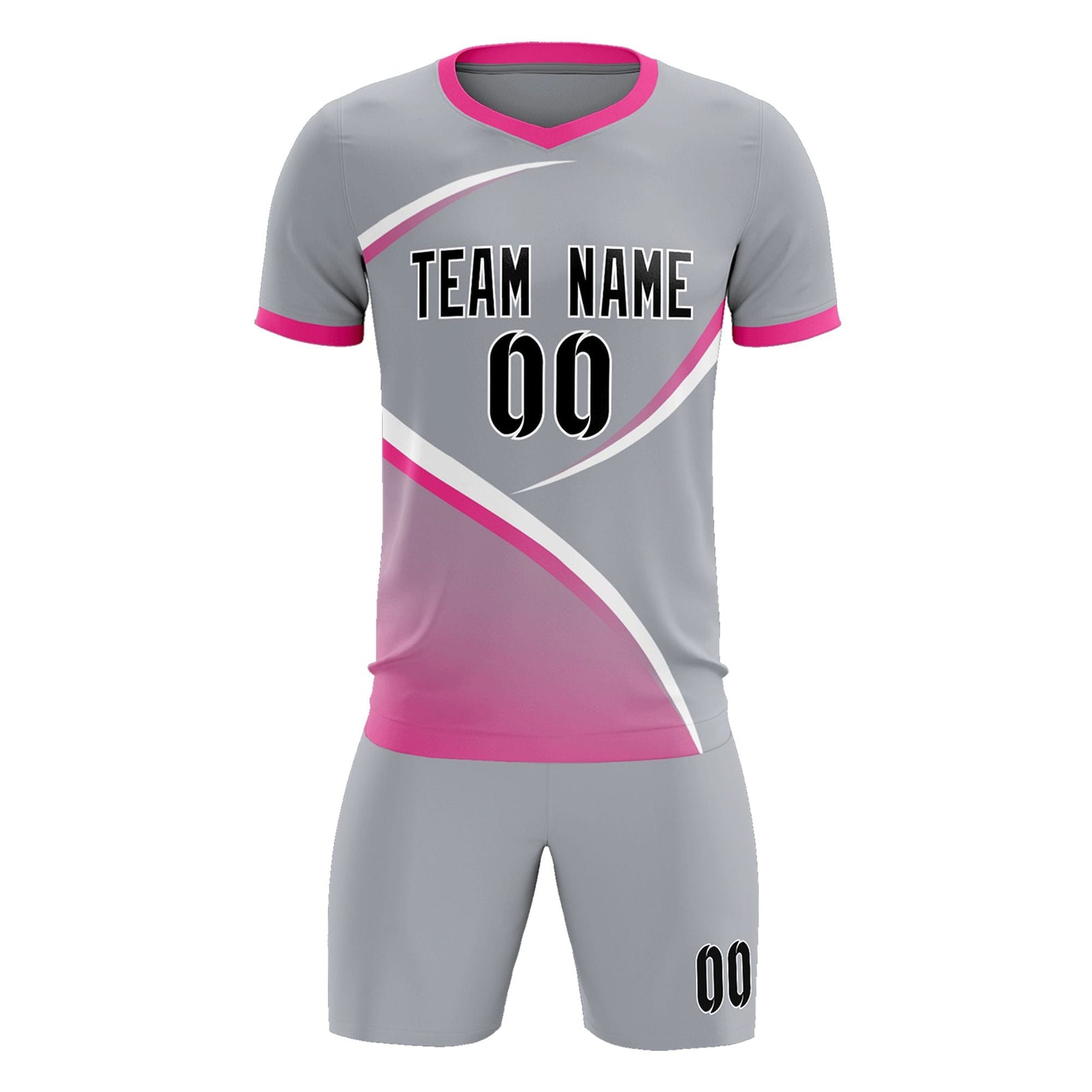 Custom Gray Pink Color Block Training Uniform For Men Soccer Sets Jersey