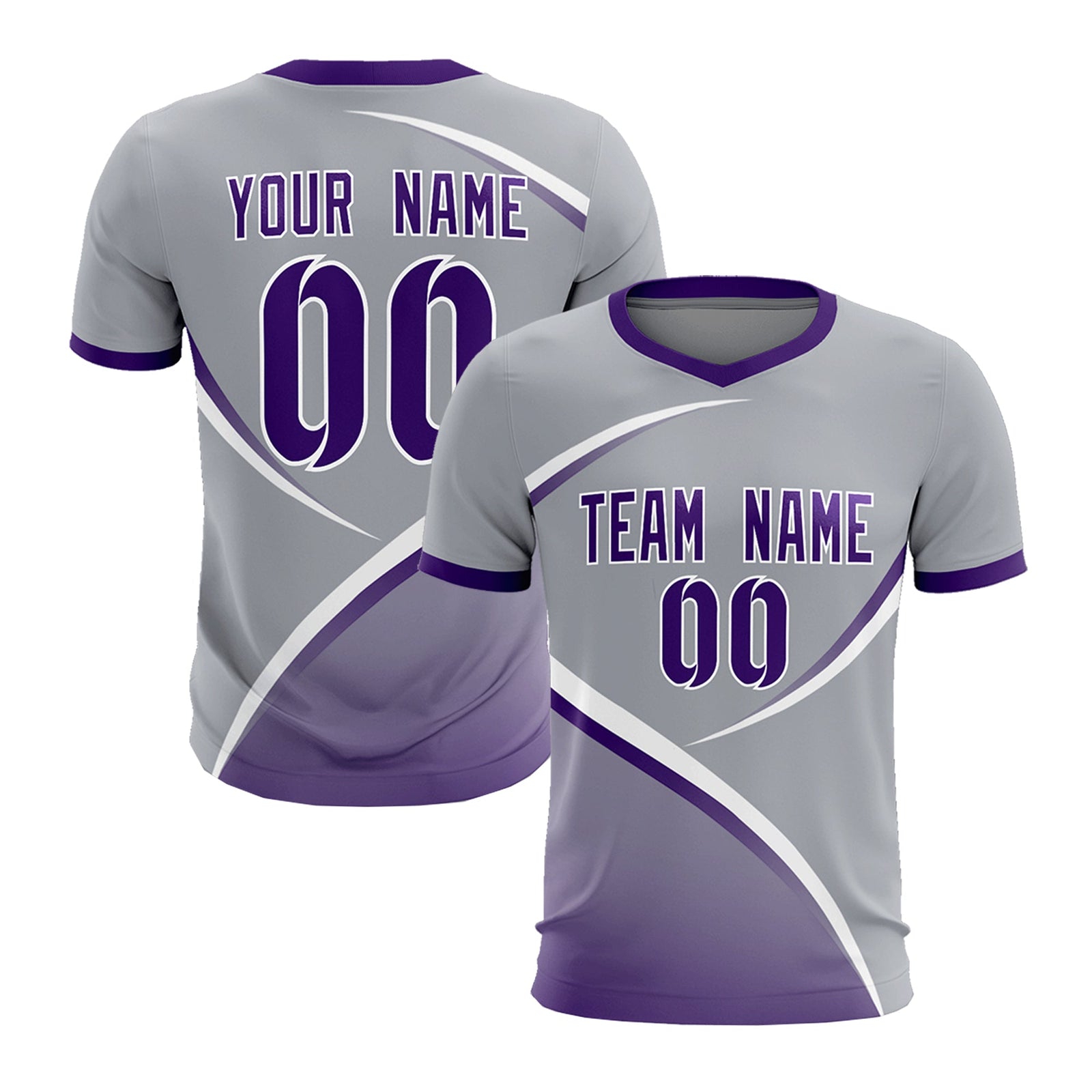 Custom Gray Purple Color Block Training Uniform For Men Soccer Sets Jersey