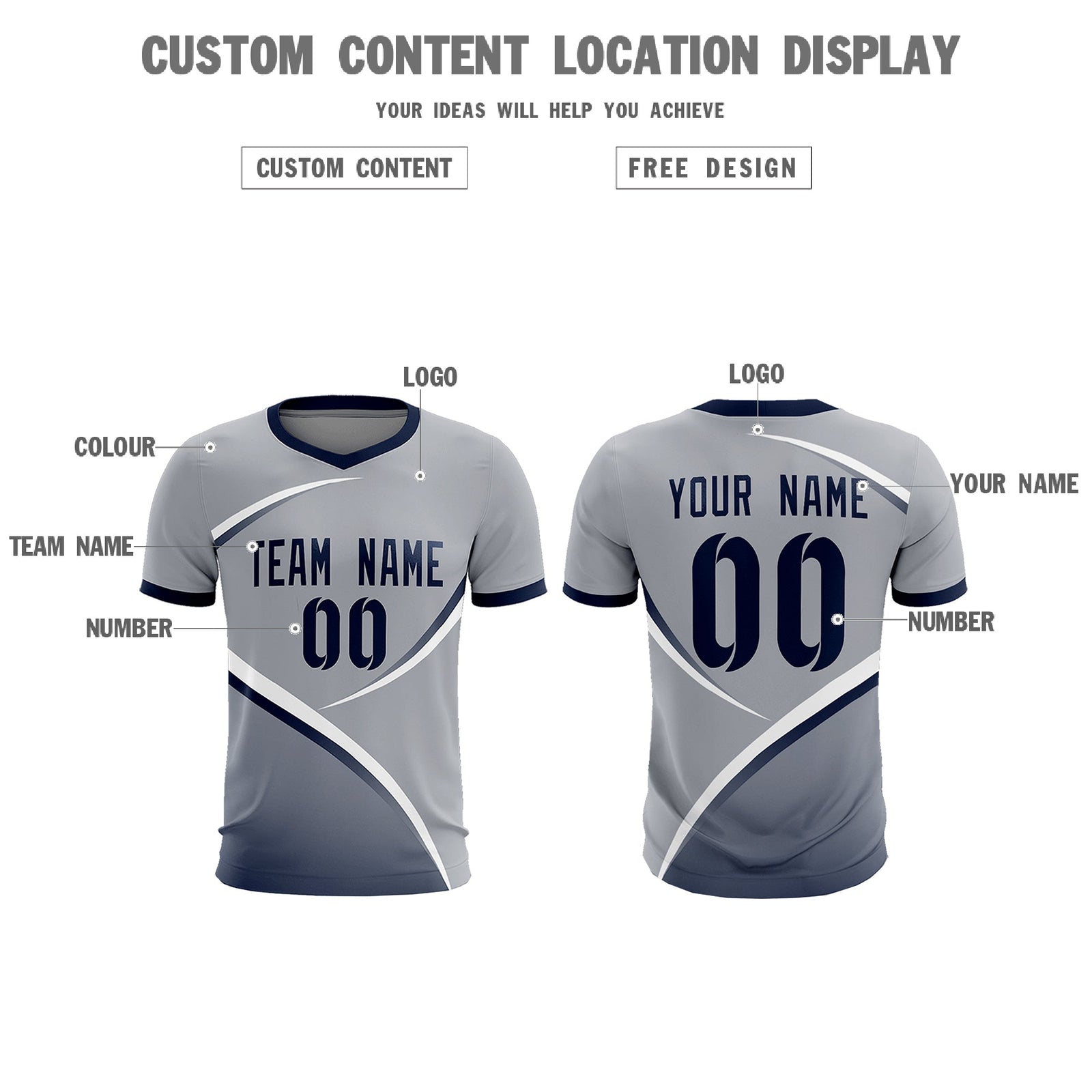 Custom Gray Navy Color Block Training Uniform For Men Soccer Sets Jersey