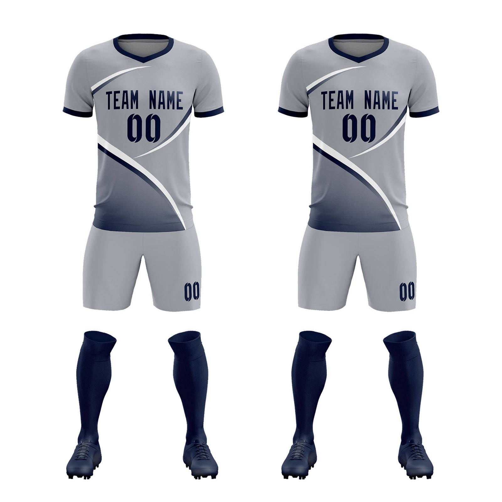 Custom Gray Navy Color Block Training Uniform For Men Soccer Sets Jersey