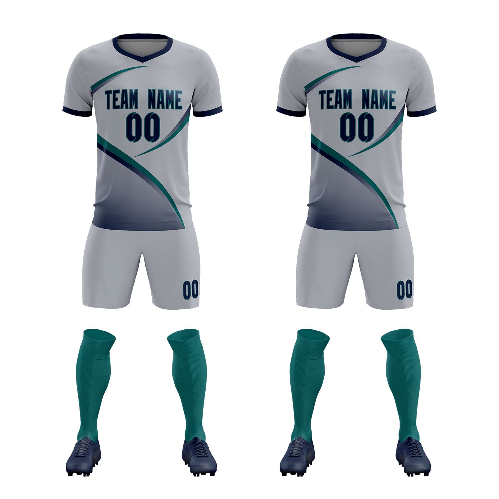 Custom Gray Navy Color Block Training Uniform For Men Soccer Sets Jersey