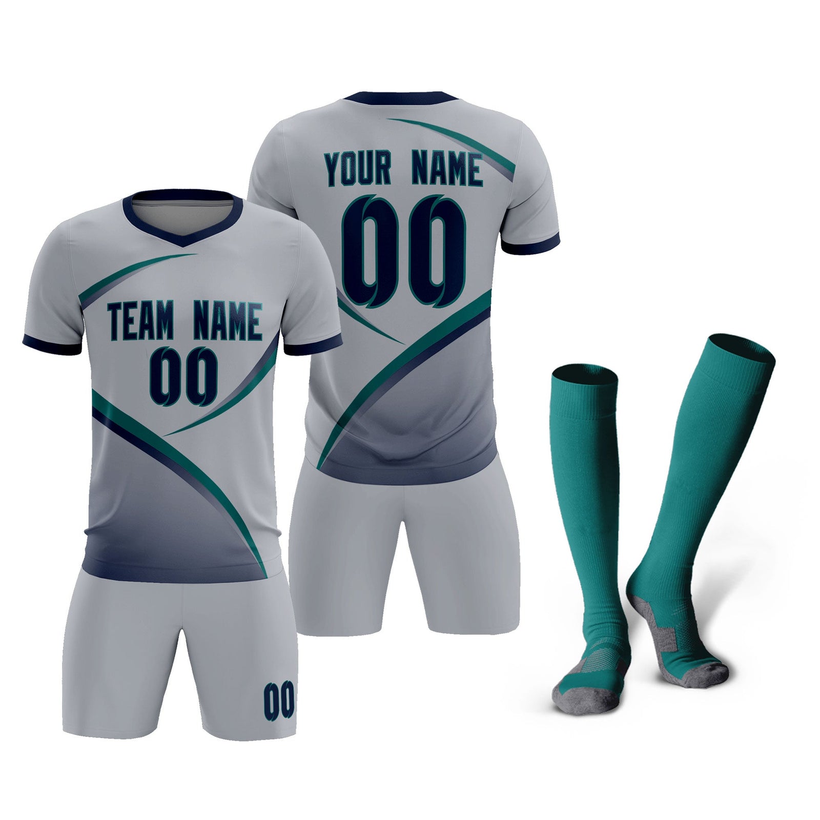Custom Gray Navy Color Block Training Uniform For Men Soccer Sets Jersey