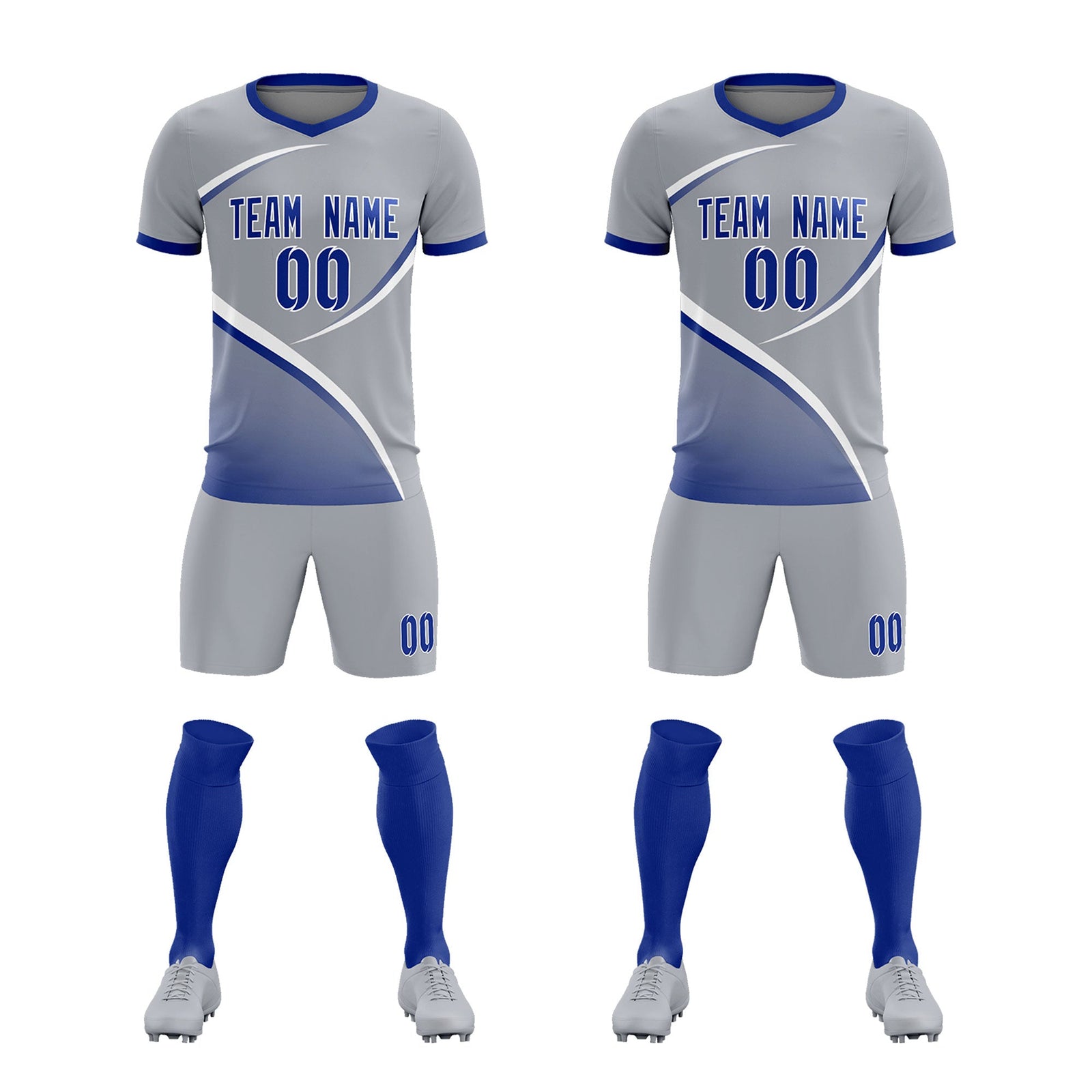 Custom Gray Royal Color Block Training Uniform For Men Soccer Sets Jersey
