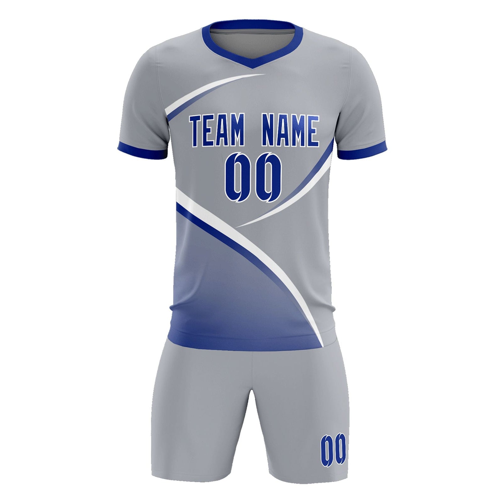 Custom Gray Royal Color Block Training Uniform For Men Soccer Sets Jersey