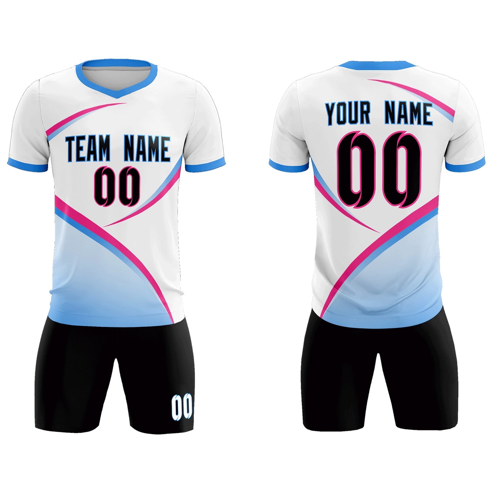 Custom White Powder Blue Color Block Training Uniform For Men Soccer Sets Jersey