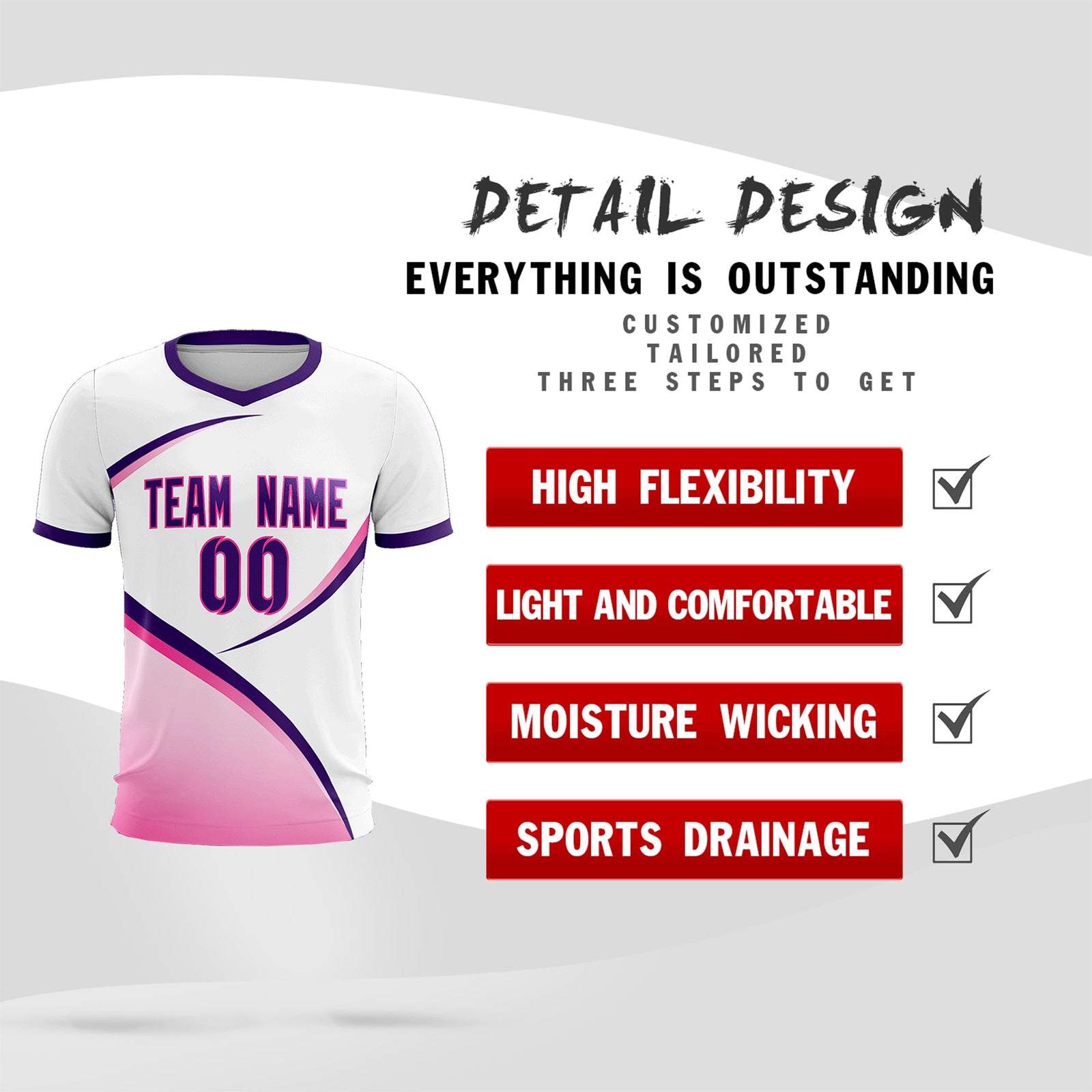 Custom White Purple Color Block Training Uniform For Men Soccer Sets Jersey