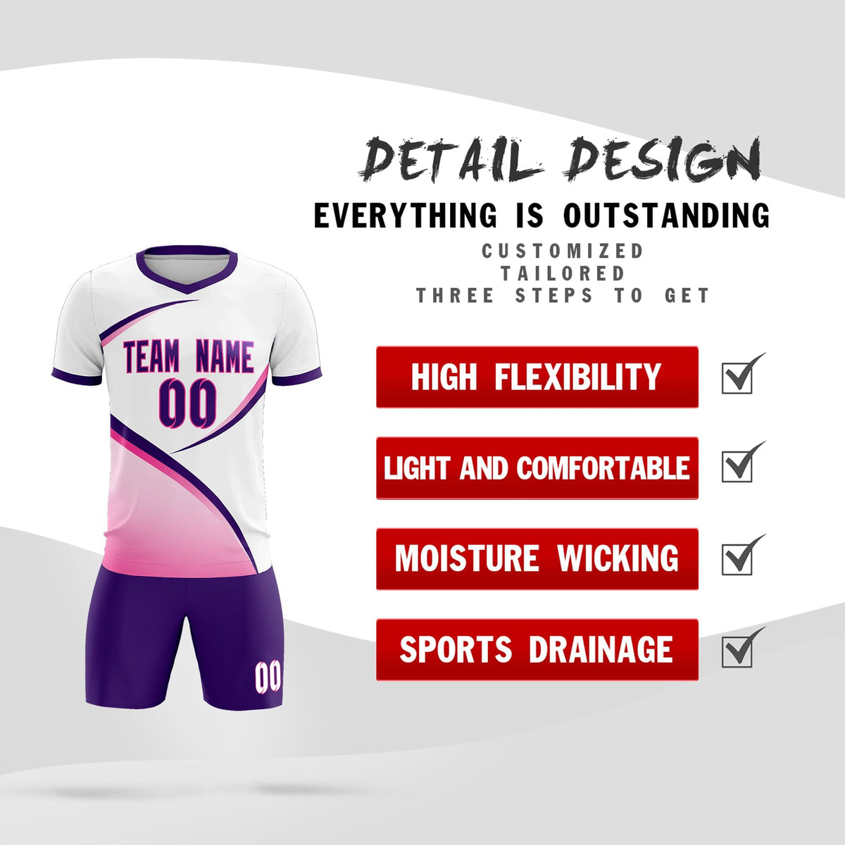 Custom White Purple Color Block Training Uniform For Men Soccer Sets Jersey