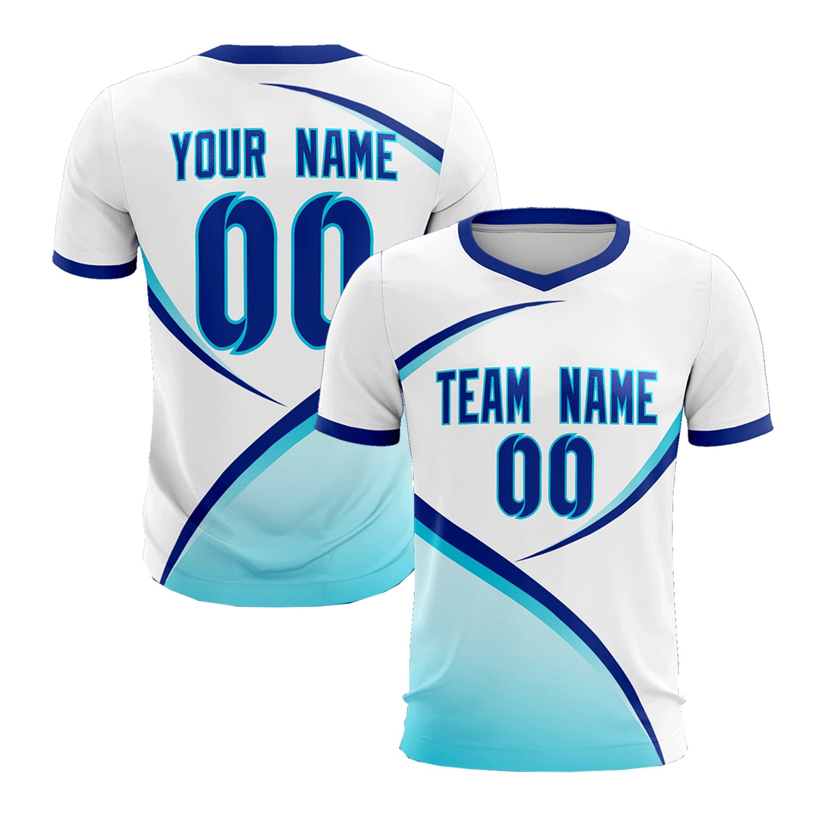 Custom White Sky Blue Color Block Training Uniform For Men Soccer Sets Jersey