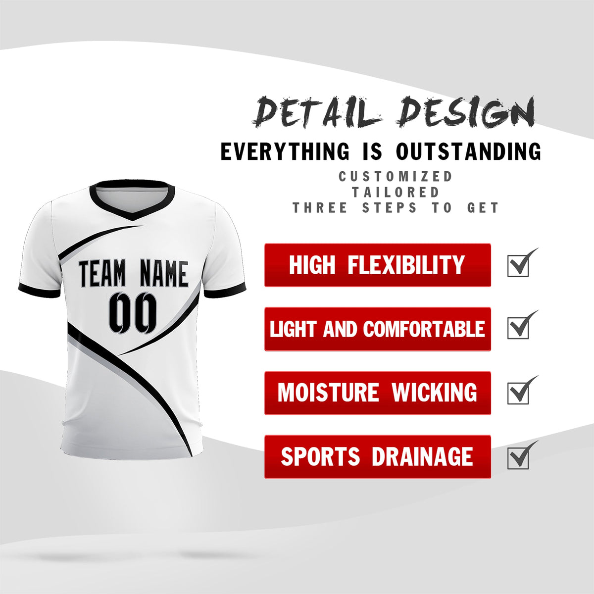 Custom White Black Color Block Training Uniform For Men Soccer Sets Jersey