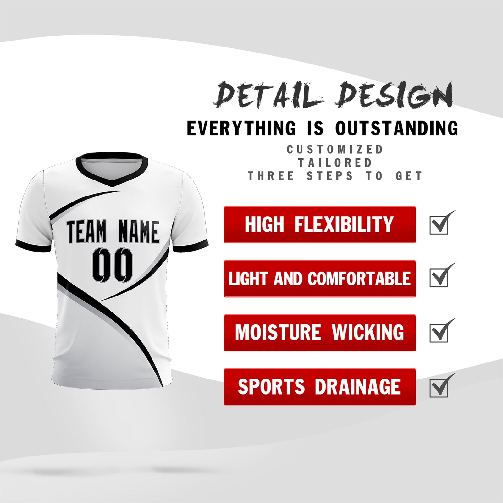 Custom White Black Color Block Training Uniform For Men Soccer Sets Jersey