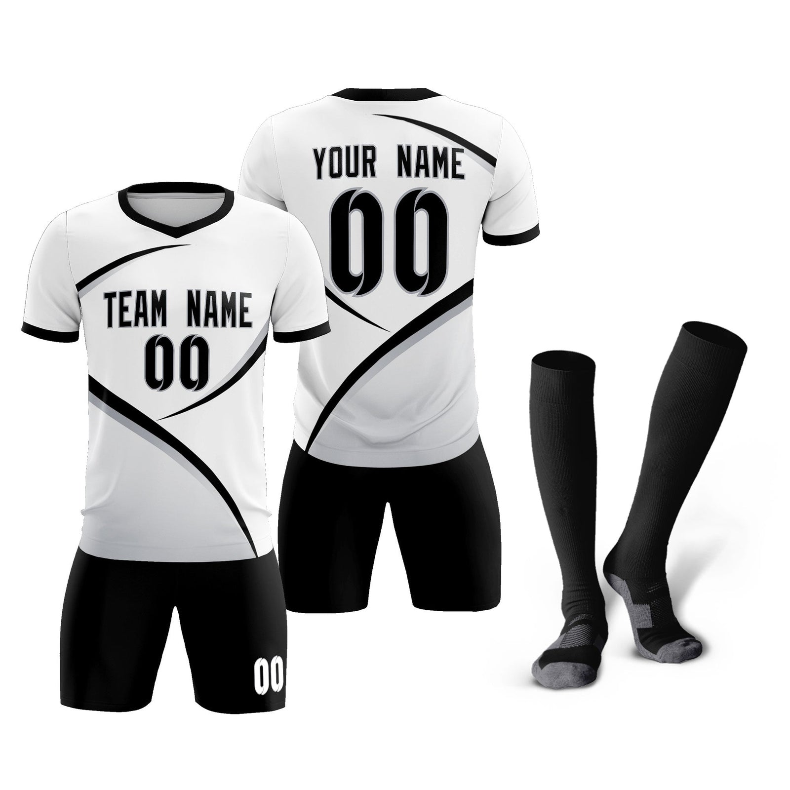 Custom White Black Color Block Training Uniform For Men Soccer Sets Jersey