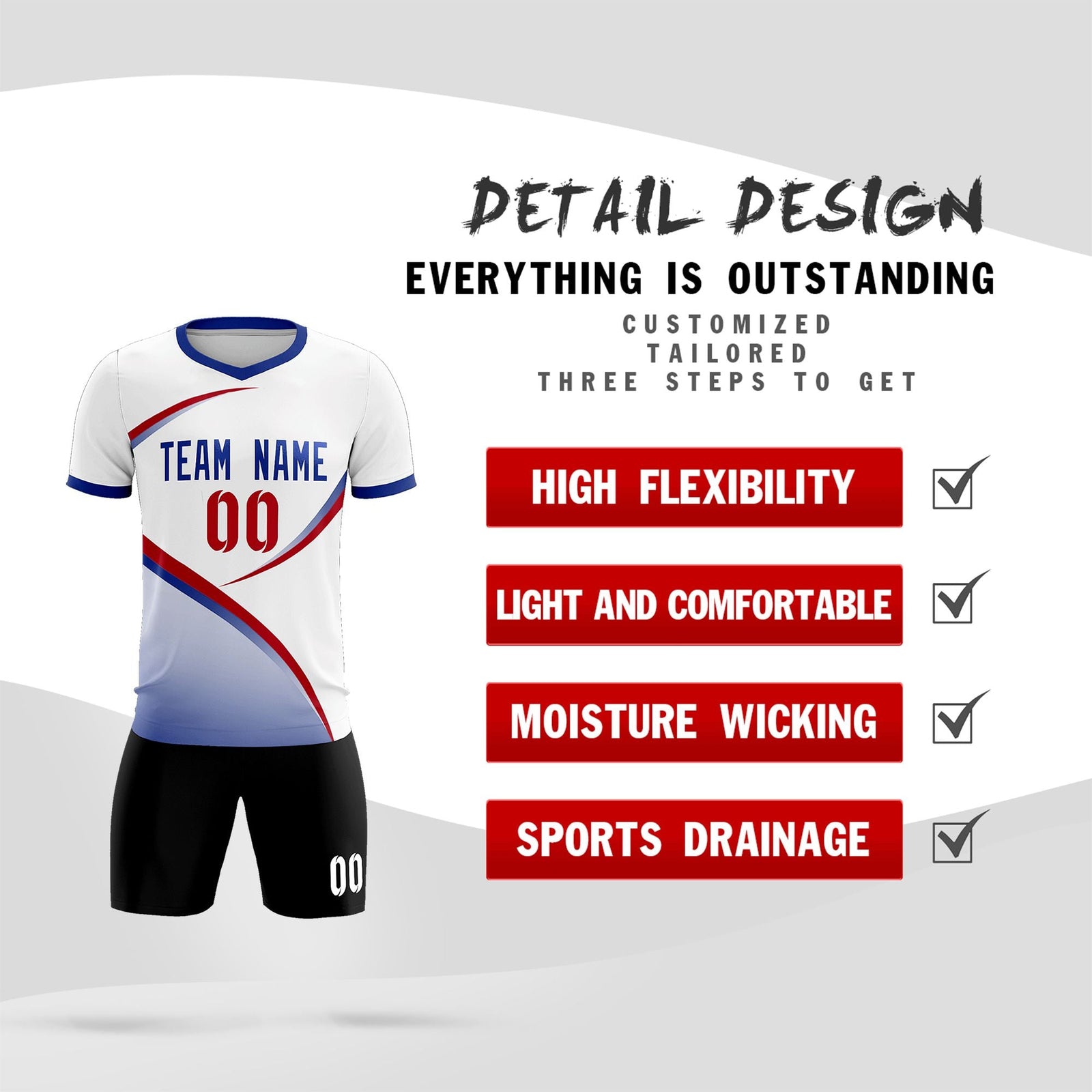 Custom White Royal Color Block Training Uniform For Men Soccer Sets Jersey