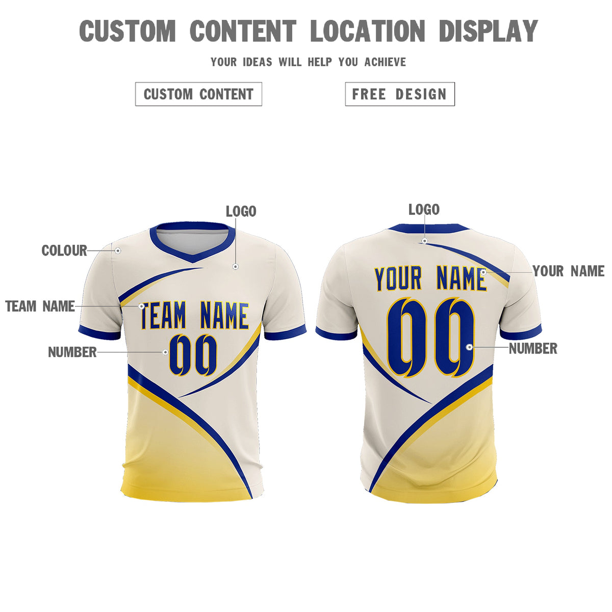 Custom Cream Royal Color Block Training Uniform For Men Soccer Sets Jersey