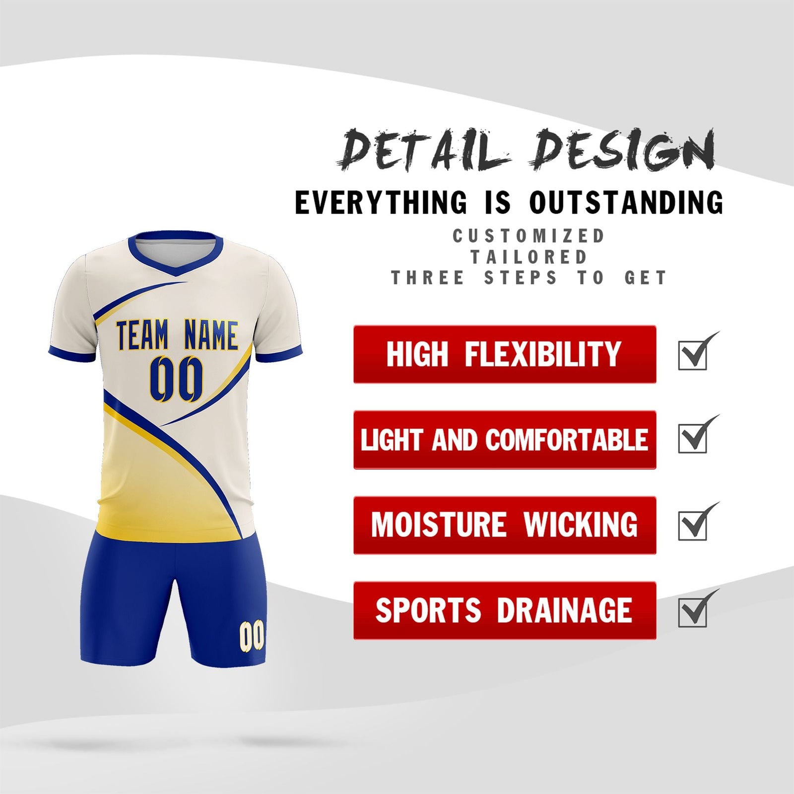Custom Cream Royal Color Block Training Uniform For Men Soccer Sets Jersey