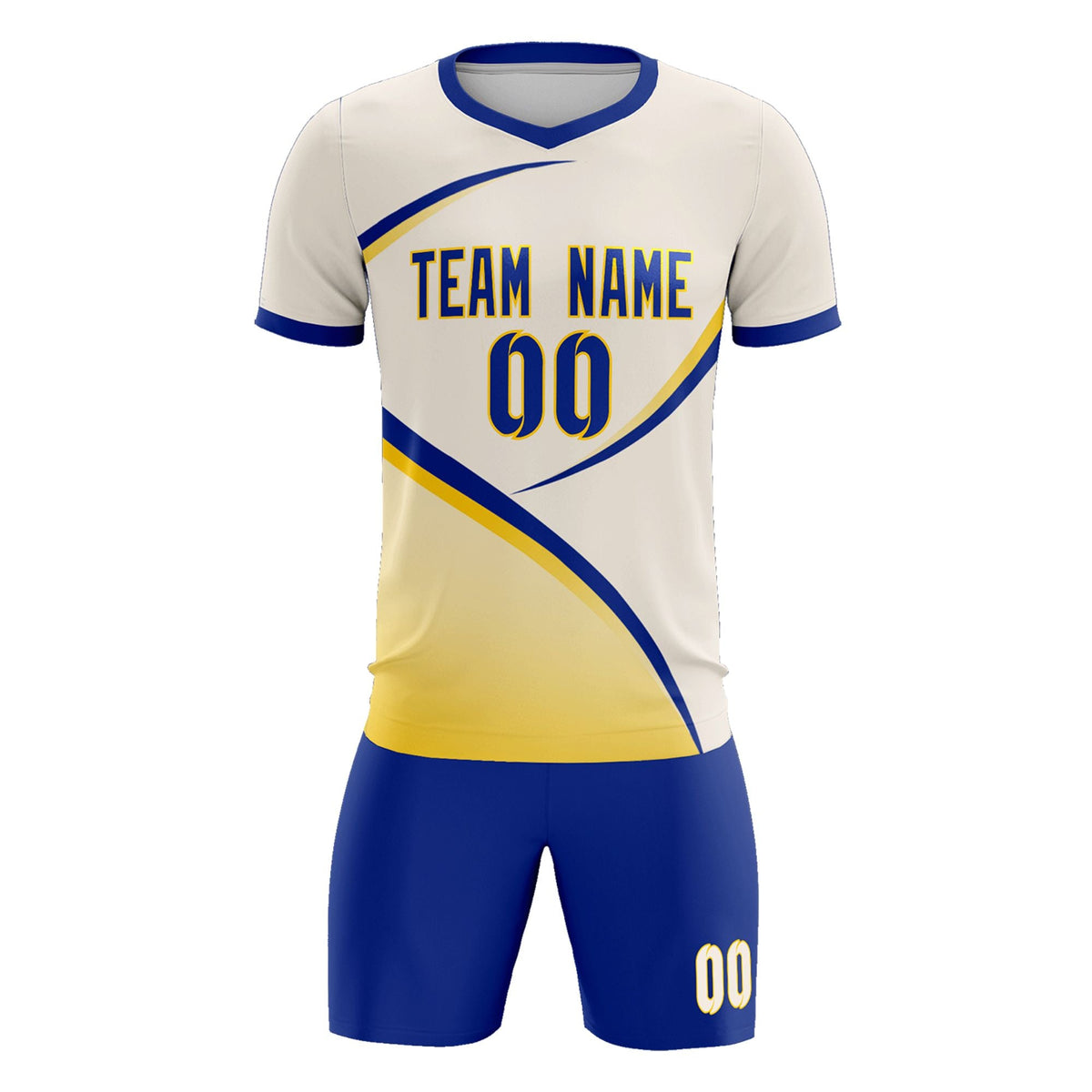 Custom Cream Royal Color Block Training Uniform For Men Soccer Sets Jersey