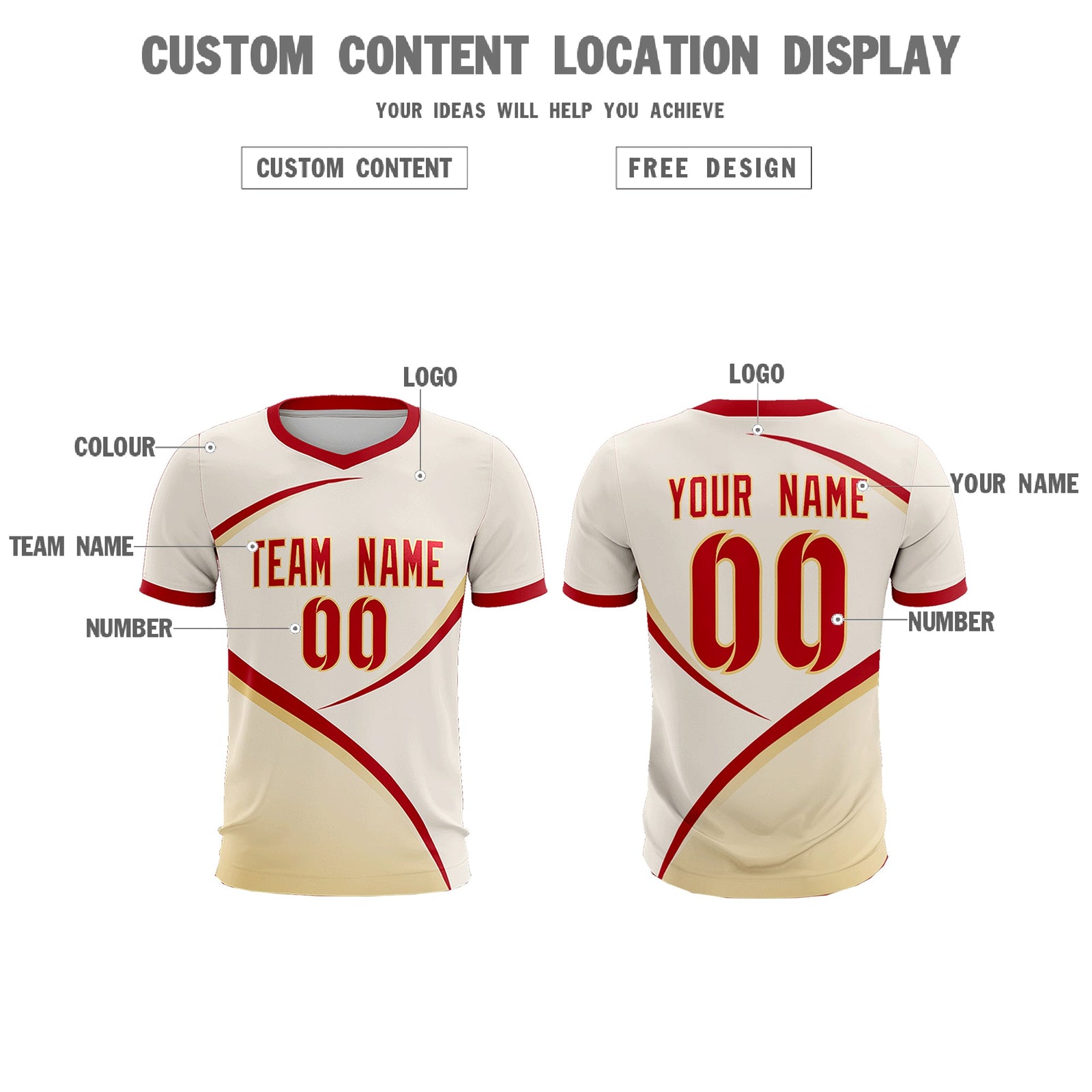 Custom Cream Red Color Block Training Uniform For Men Soccer Sets Jersey