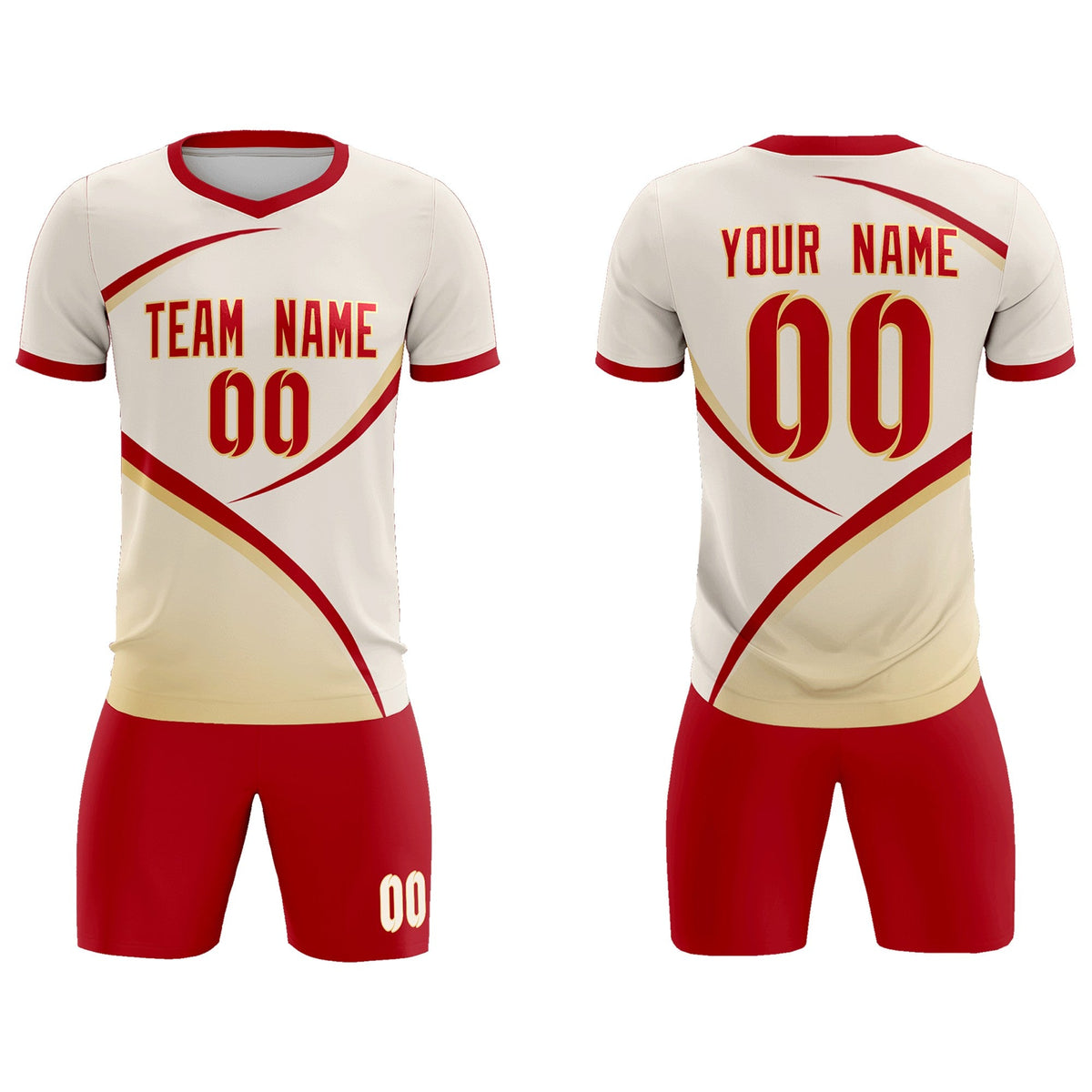 Custom Cream Red Color Block Training Uniform For Men Soccer Sets Jersey