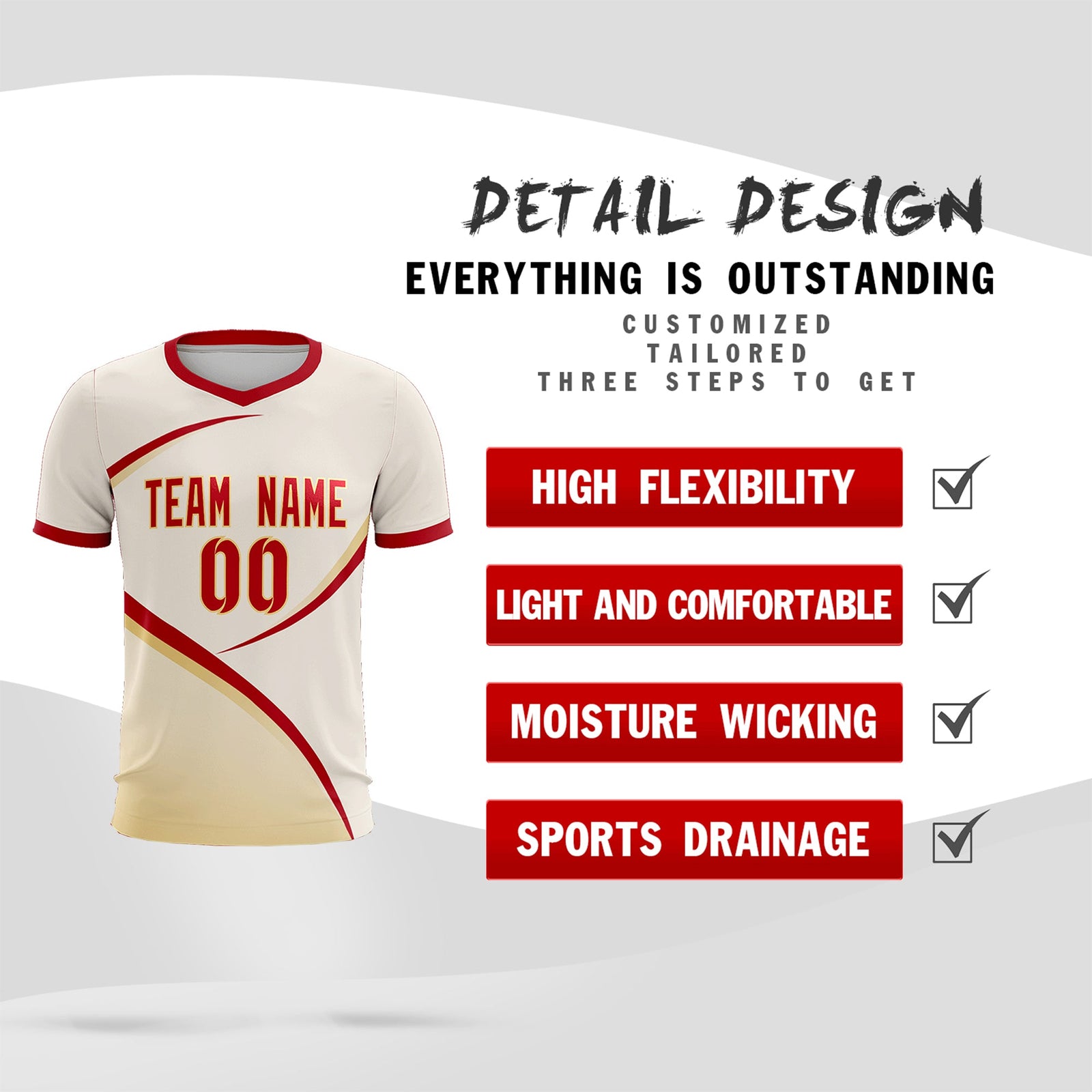 Custom Cream Red Color Block Training Uniform For Men Soccer Sets Jersey