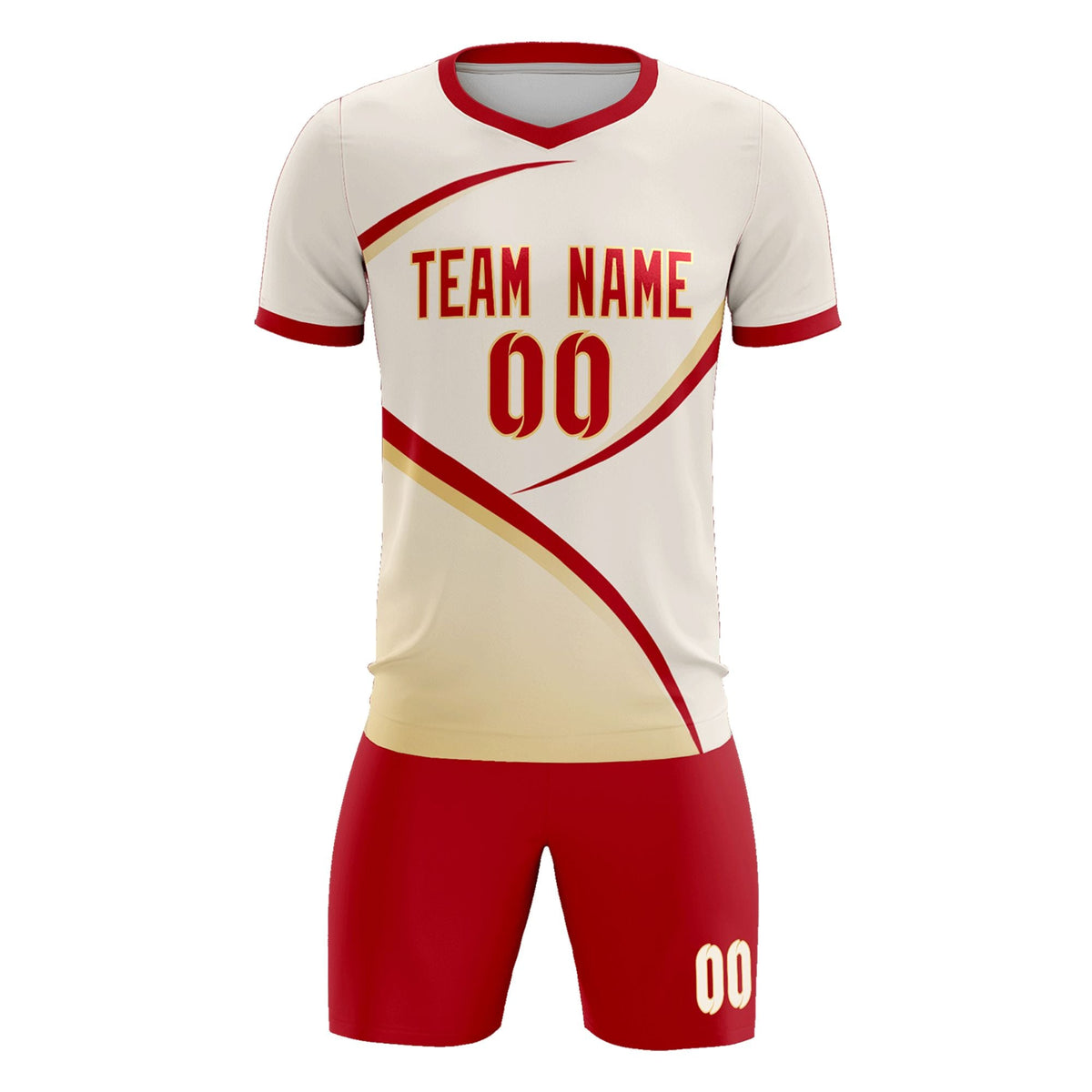 Custom Cream Red Color Block Training Uniform For Men Soccer Sets Jersey