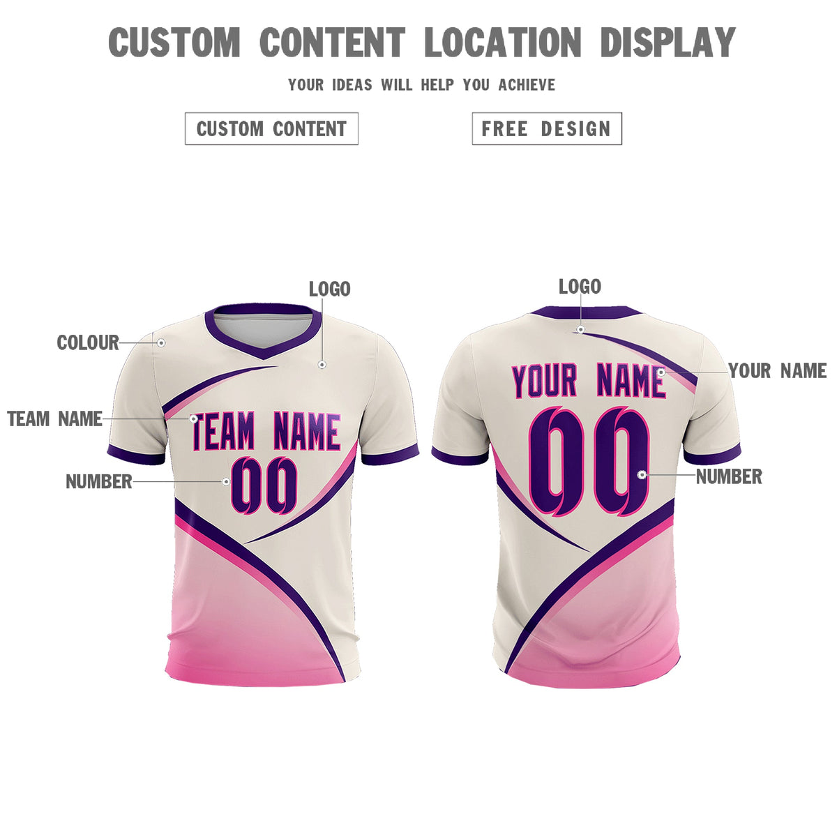 Custom Cream Purple Color Block Training Uniform For Men Soccer Sets Jersey