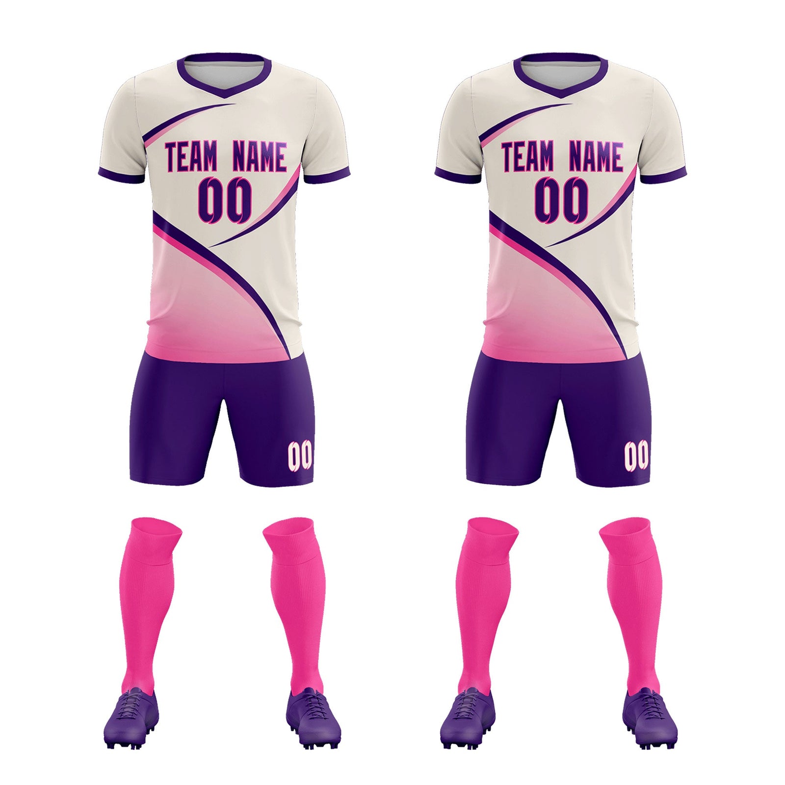Custom Cream Purple Color Block Training Uniform For Men Soccer Sets Jersey