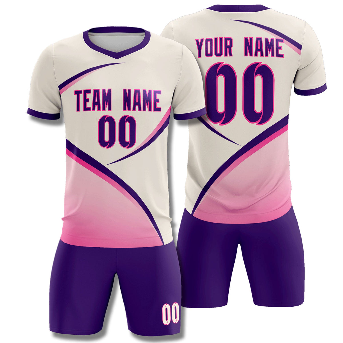 Custom Cream Purple Color Block Training Uniform For Men Soccer Sets Jersey