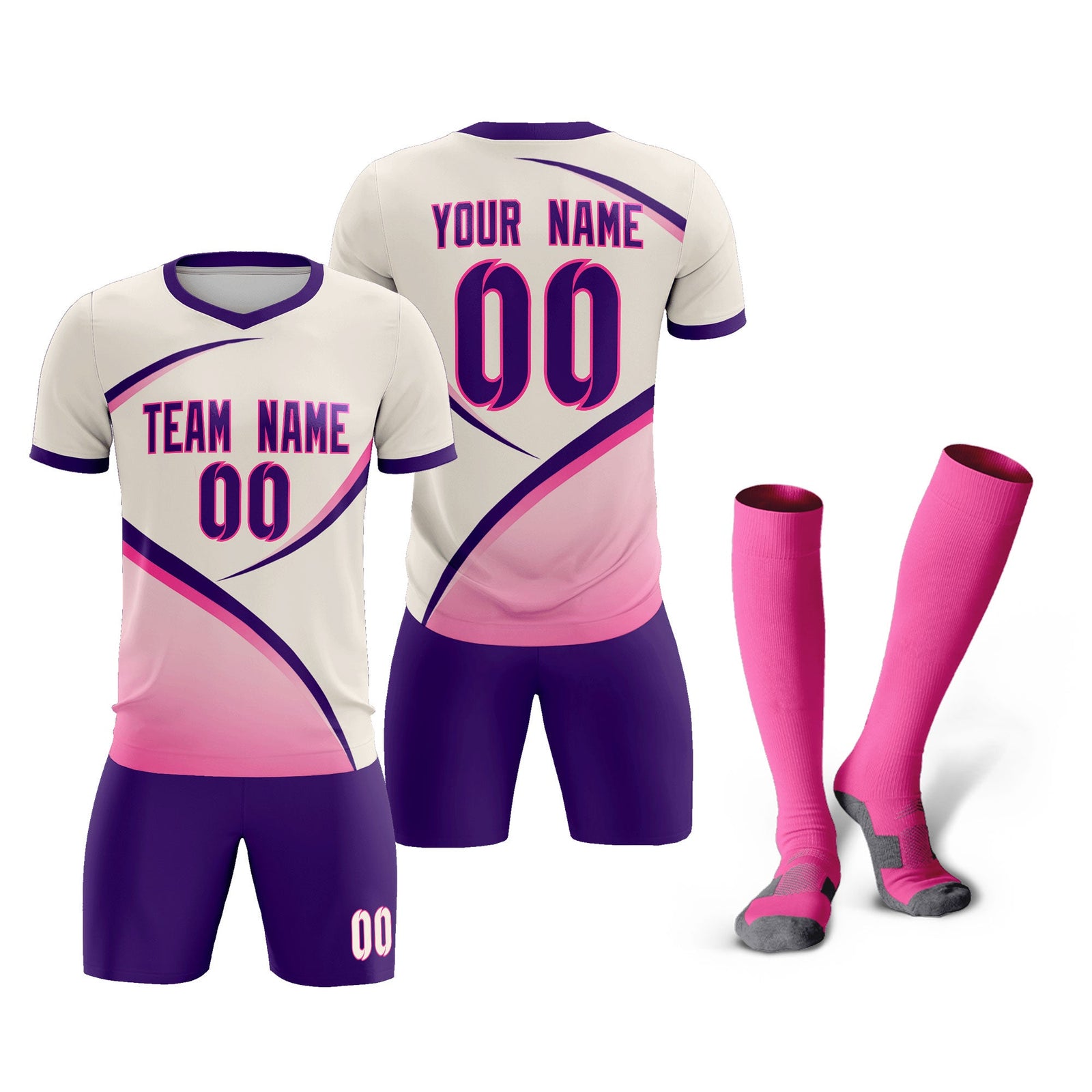 Custom Cream Purple Color Block Training Uniform For Men Soccer Sets Jersey