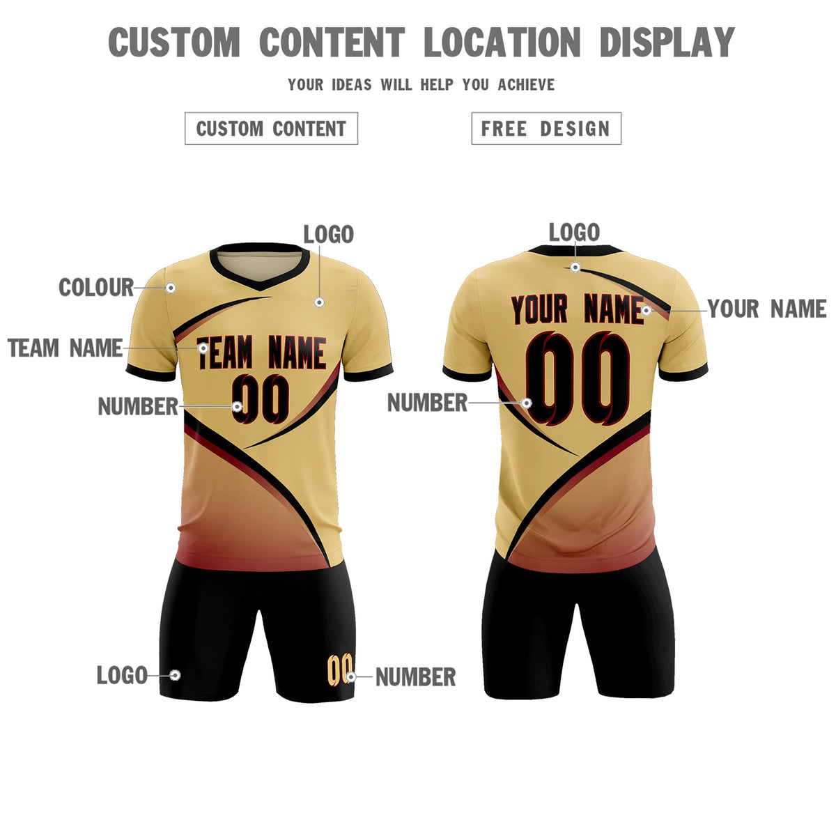 Custom Khaki Black Color Block Training Uniform For Men Soccer Sets Jersey