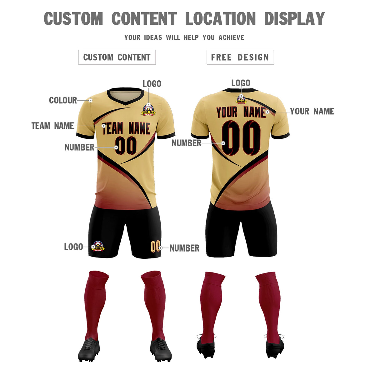 Custom Khaki Black Color Block Training Uniform For Men Soccer Sets Jersey