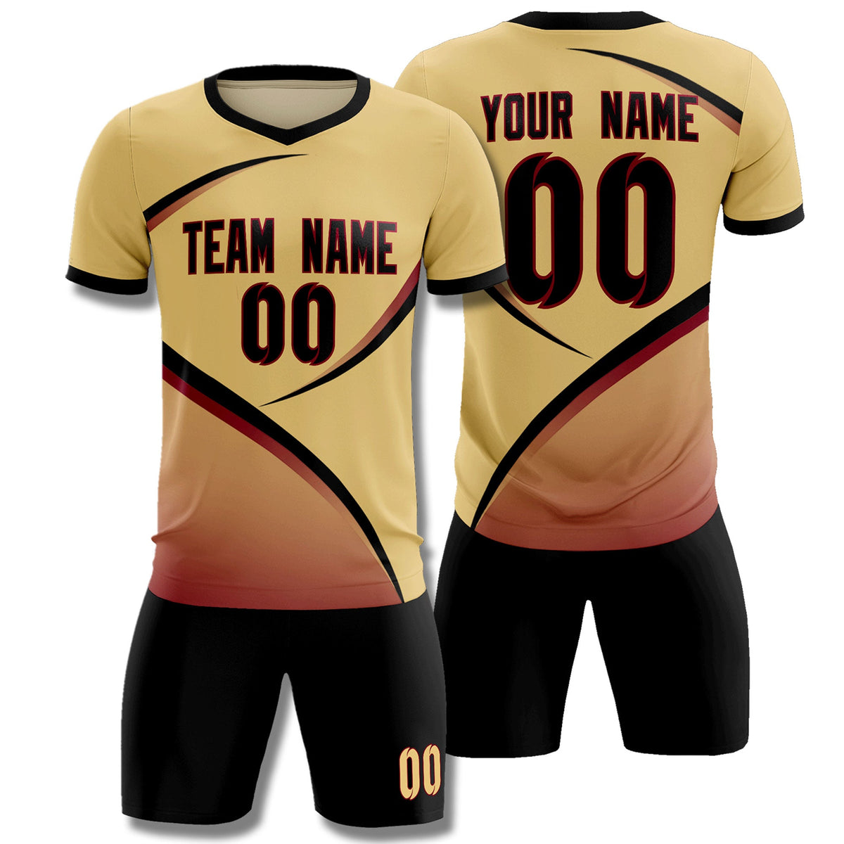 Custom Khaki Black Color Block Training Uniform For Men Soccer Sets Jersey