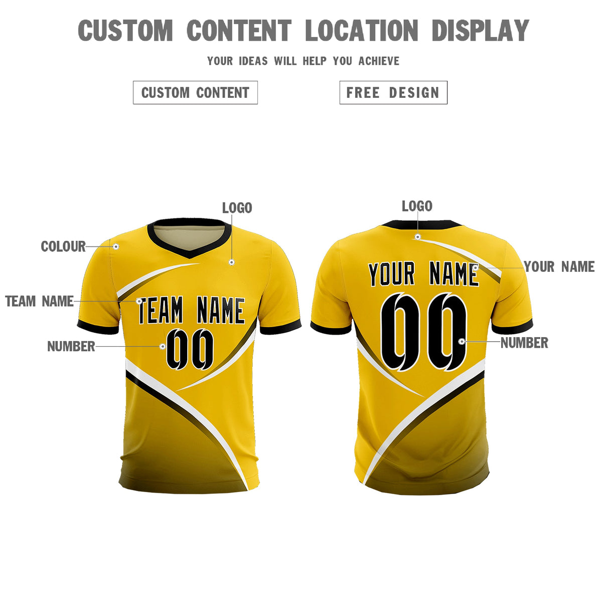 Custom Gold Black Color Block Training Uniform For Men Soccer Sets Jersey