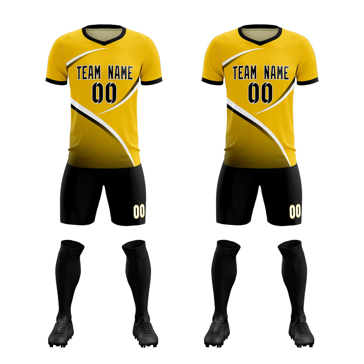 Custom Gold Black Color Block Training Uniform For Men Soccer Sets Jersey