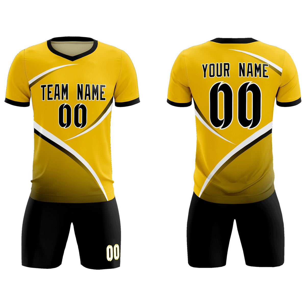 Custom Gold Black Color Block Training Uniform For Men Soccer Sets Jersey