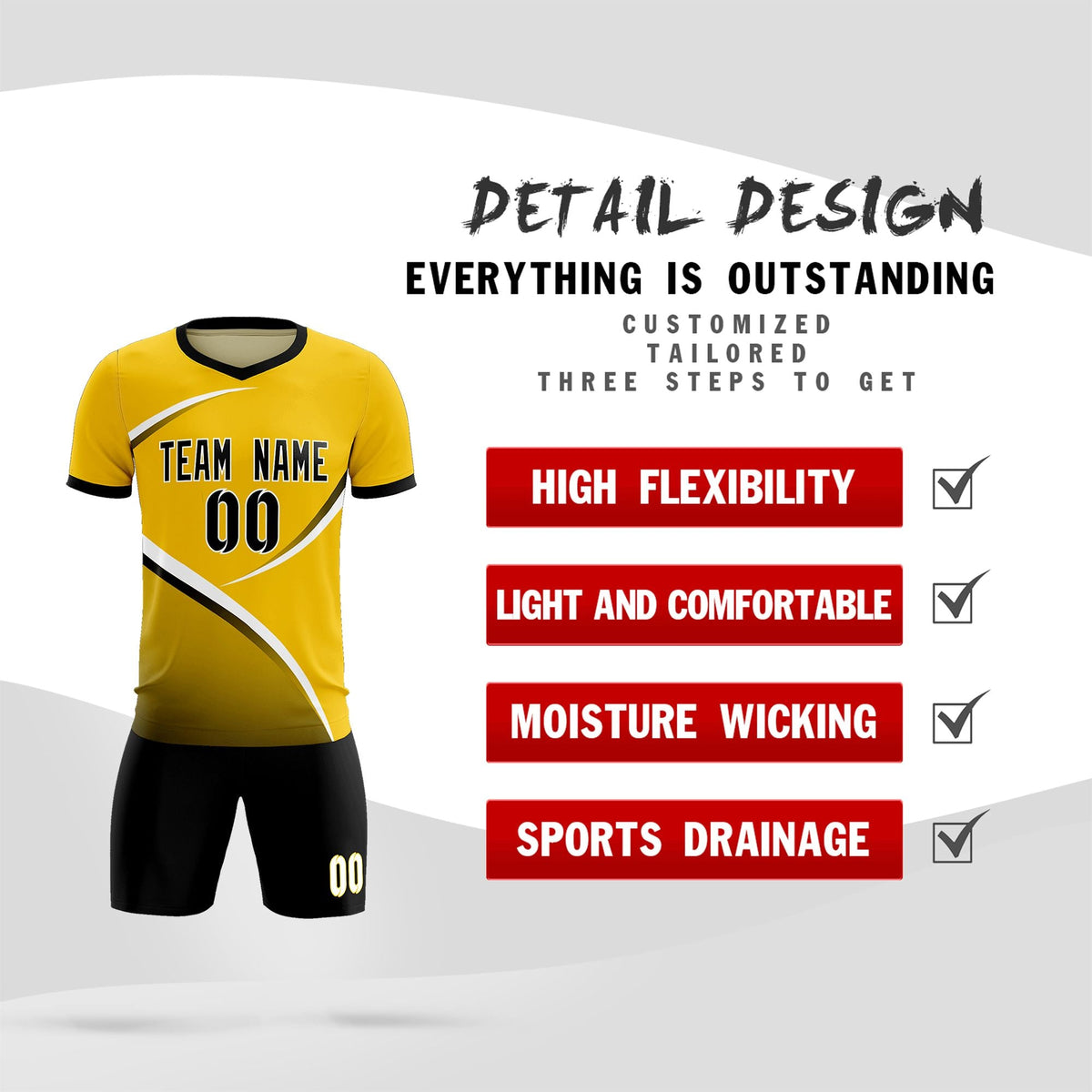 Custom Gold Black Color Block Training Uniform For Men Soccer Sets Jersey