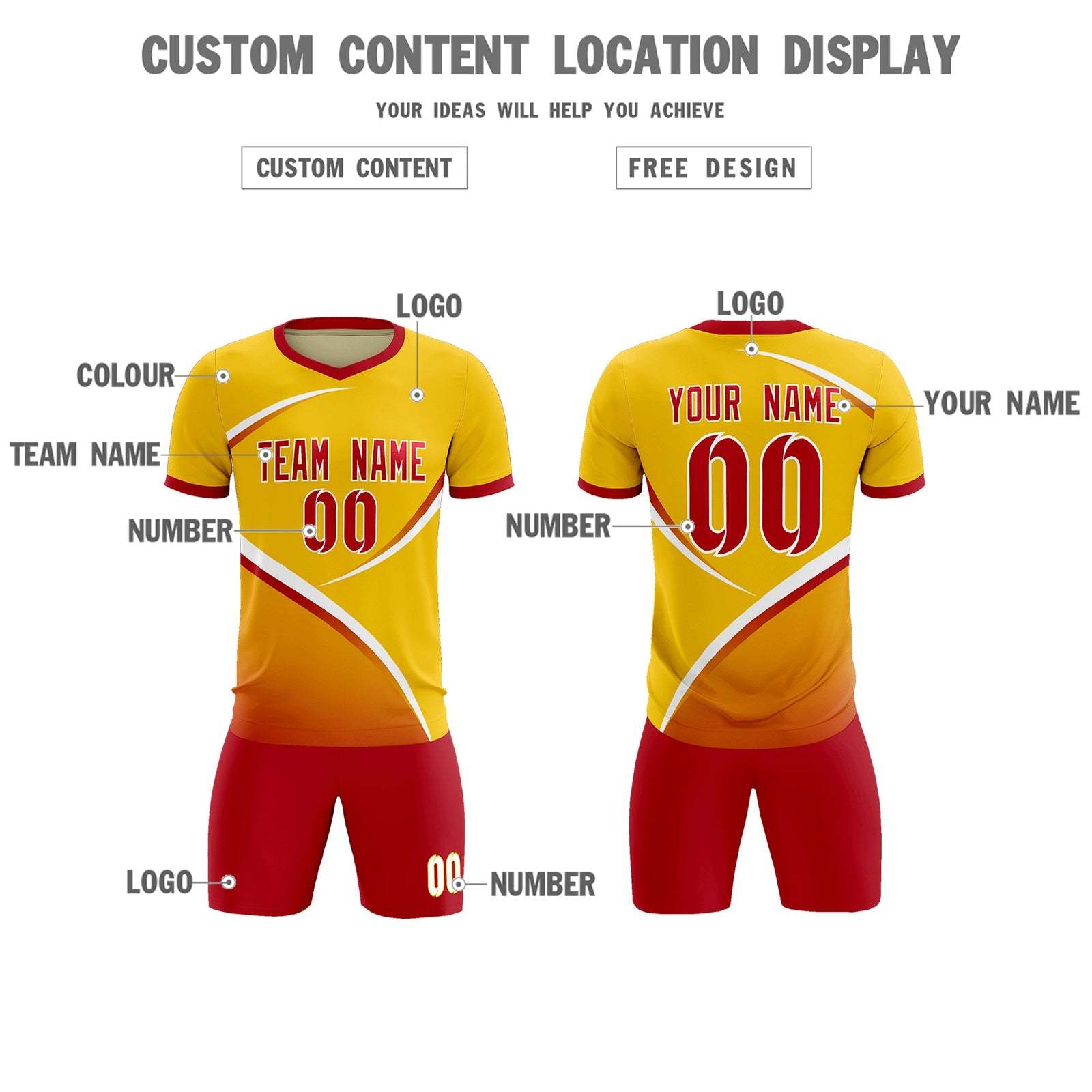 Custom Gold Red Color Block Training Uniform For Men Soccer Sets Jersey