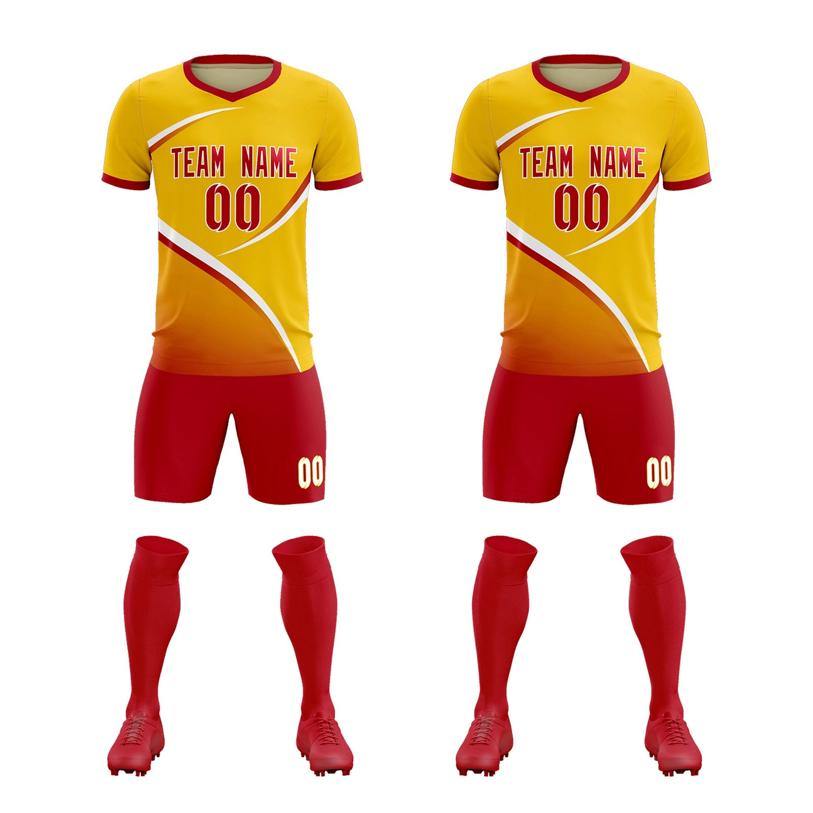 Custom Gold Red Color Block Training Uniform For Men Soccer Sets Jersey