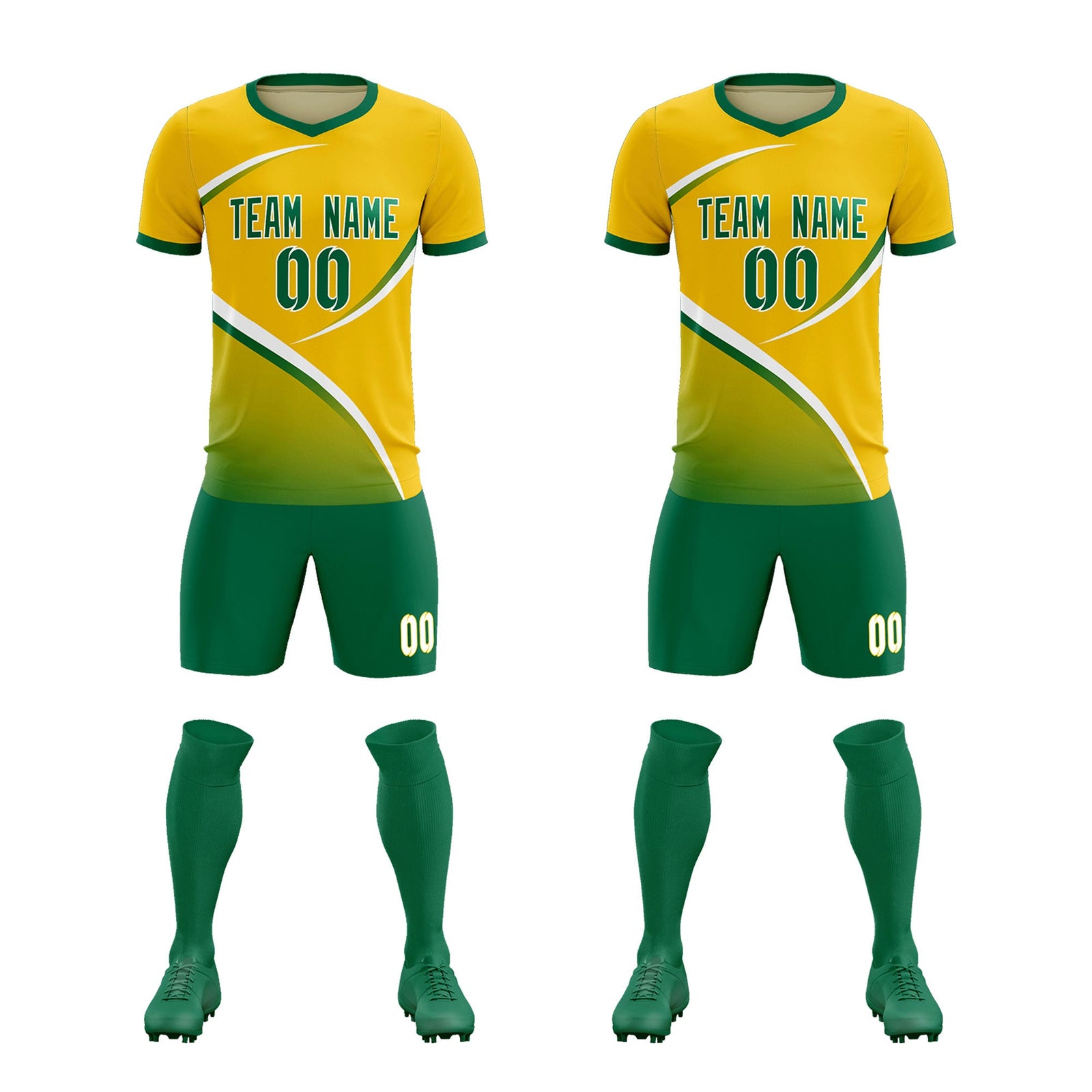 Custom Gold Kelly Green Color Block Training Uniform For Men Soccer Sets Jersey